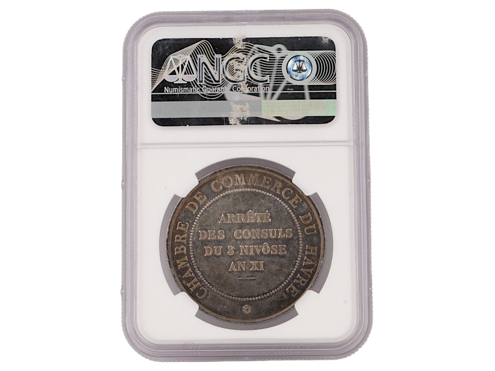ANTIQUE 1880 FRENCH SILVER MEDAL GRADED: An antique, 1880, French silver medal from the Havre Chamber of Commerce, graded as MS 61 by the Numismatic Guaranty Corporation. Numismatics, Russian Coins And Historical Collectibles. THIS LO