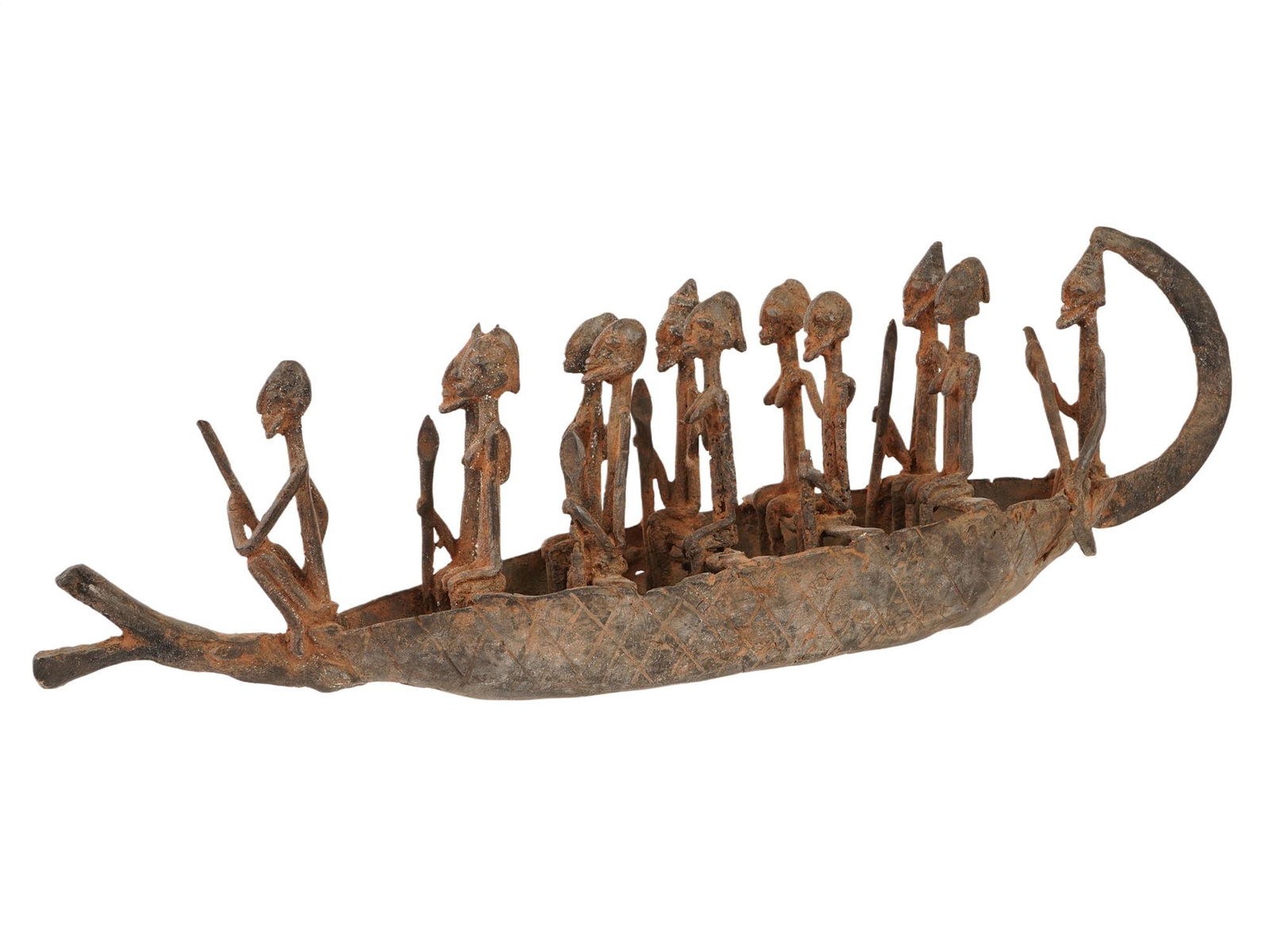 WEST AFRICAN DOGON HANDCRAFTED METAL CROCODILE BOAT (1 of 9)