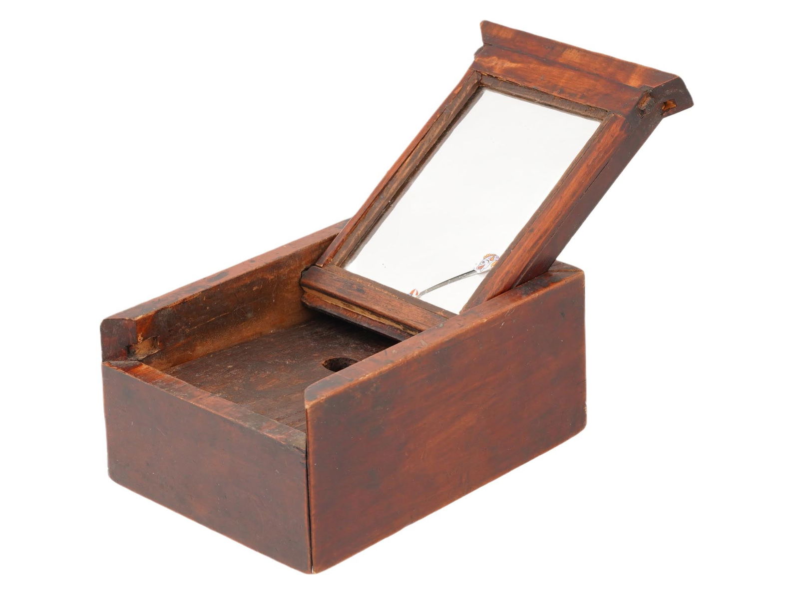 ANTIQUE KOREAN JOSEON WOODEN PILLOW AND MIRROR BOX: A rare antique Korean, Joseon Dynasty square wooden pillow and mirror box for mens cosmetic purposes. Dating to the 19th century. Antique Asian Folk Art Collectibles. THIS LOT IS ELIGIBLE FOR A