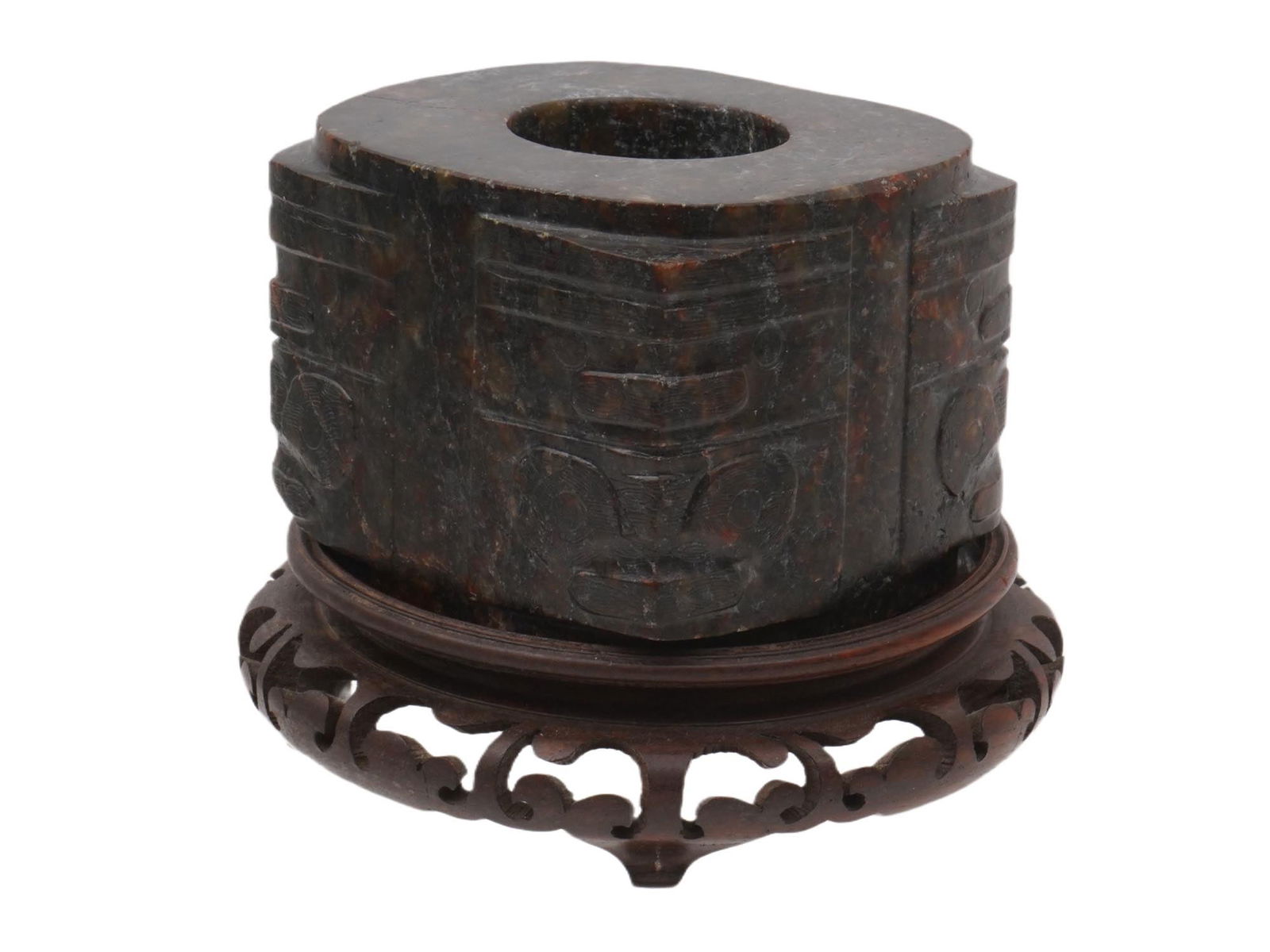 ANTIQUE CHINESE CARVED JADE CONG ON A DISPLAY STAND (1 of 4)