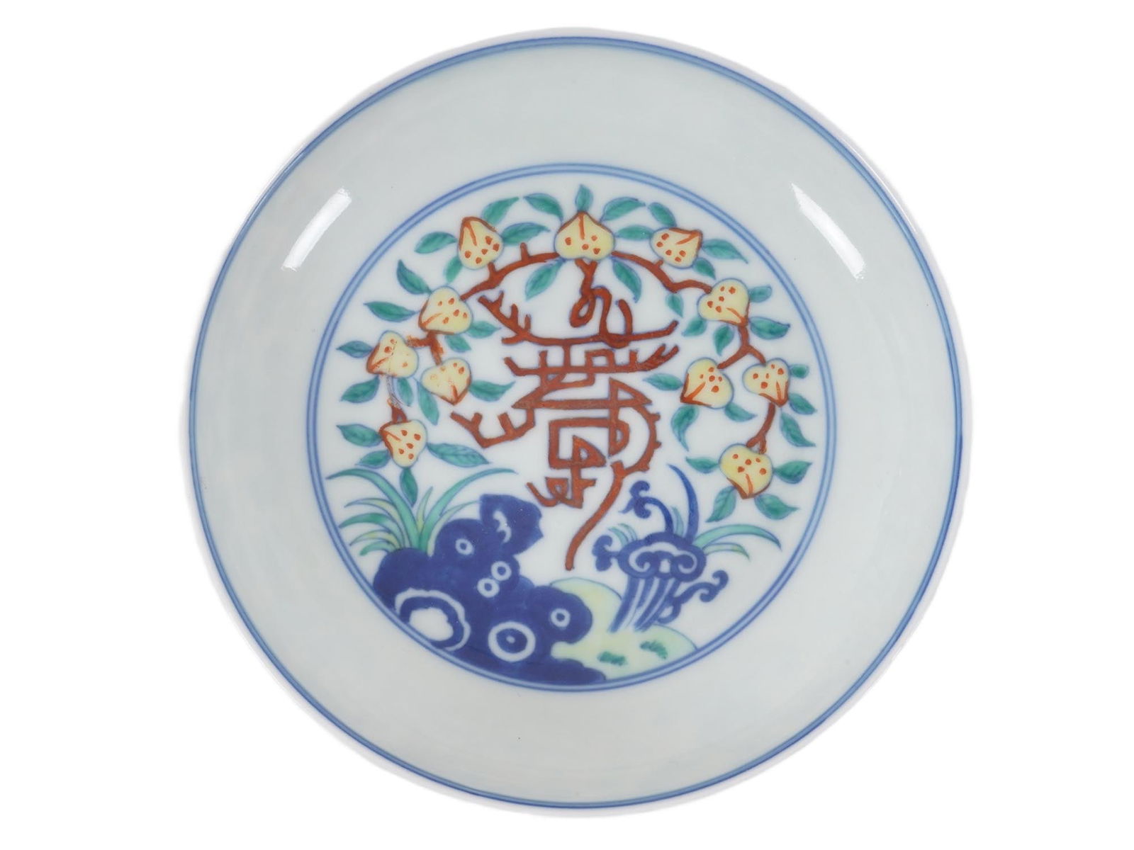 VINTAGE CHINESE DOUCAI LONGEVITY PORCELAIN SHOU DISH (1 of 4)