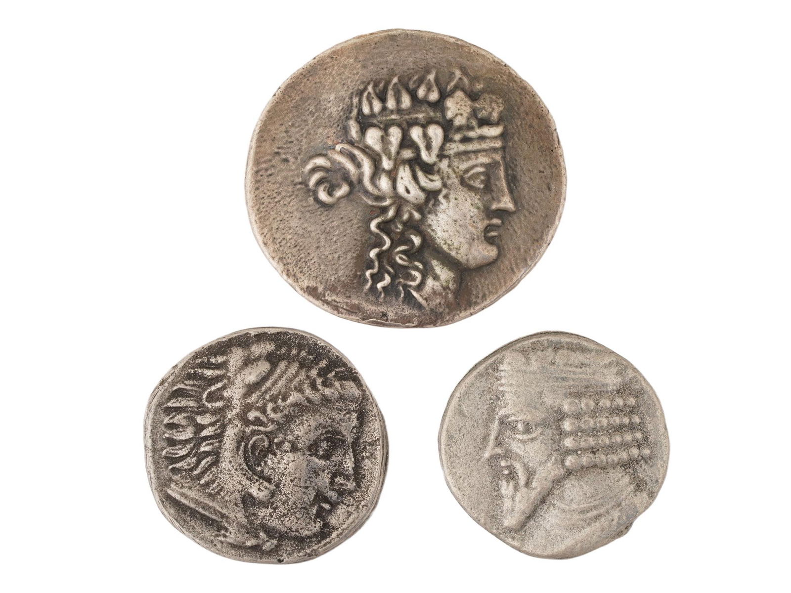 THREE ANCIENT GREEK SILVER TETRADRACHM COINS (1 of 4)