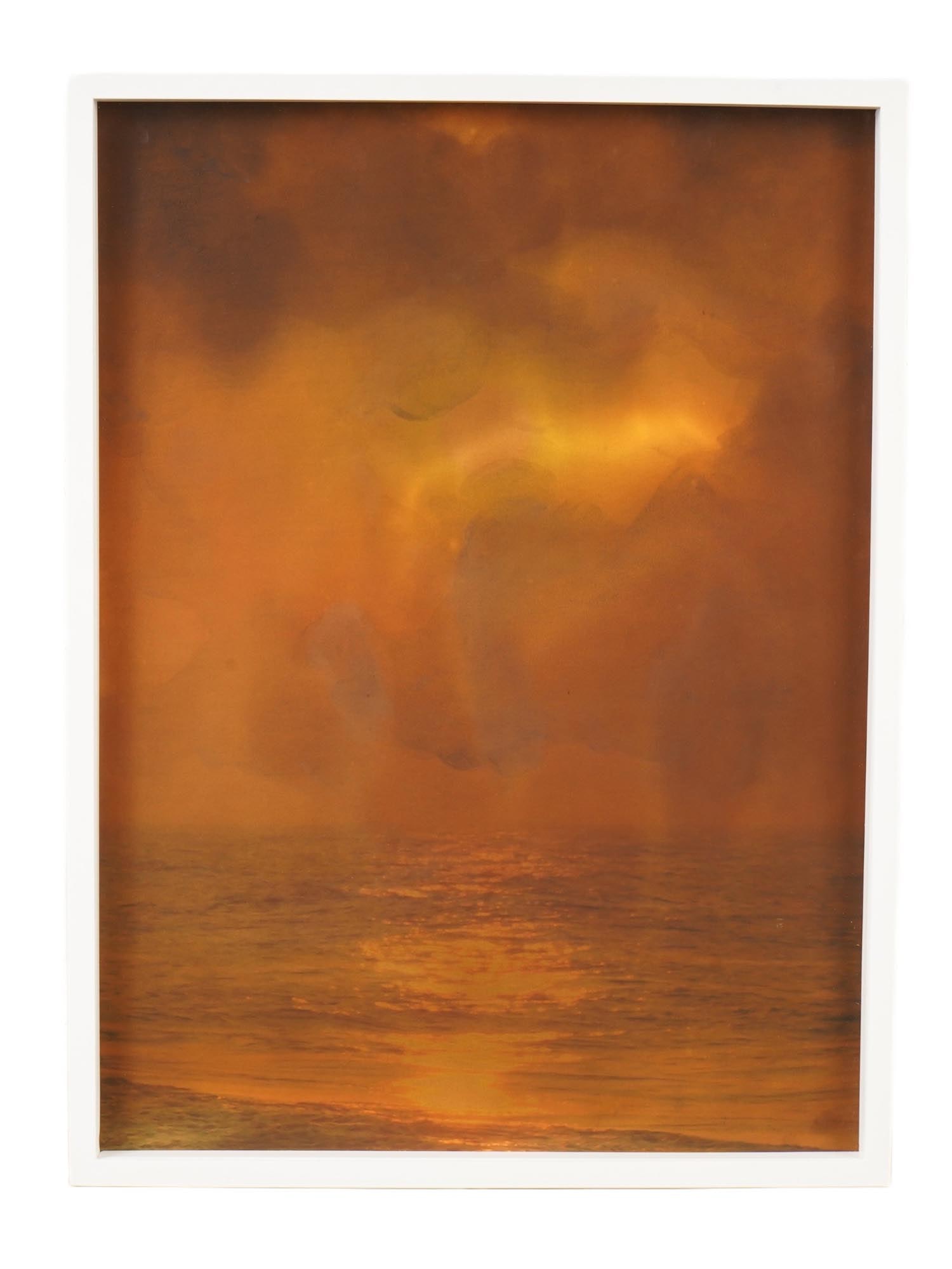 MIXED MEDIA PHOTO PRINT ARTWORK BY MAGGIE CARDELUS: Maggie Cardelus, American, born 1962, mixed media, oil and charcoal, on photographs printed on museum quality rag paper, Oil Storm, 2019. Framed. A paper label, inscribed, McIninch Art Gallery Collect