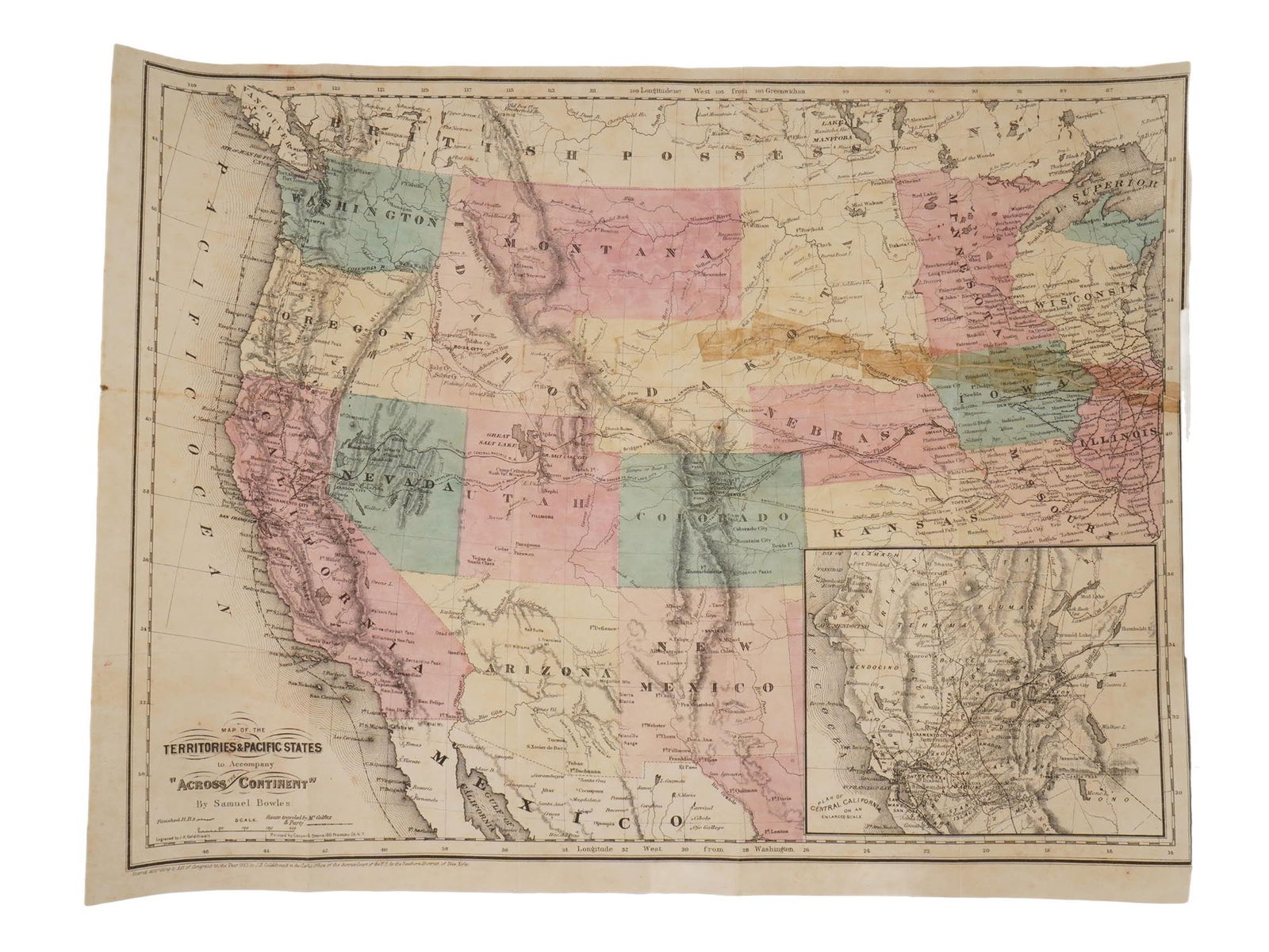 ANTIQUE 1865 AMERICAN MAP TERRITORIES PACIFIC STATES (1 of 5)