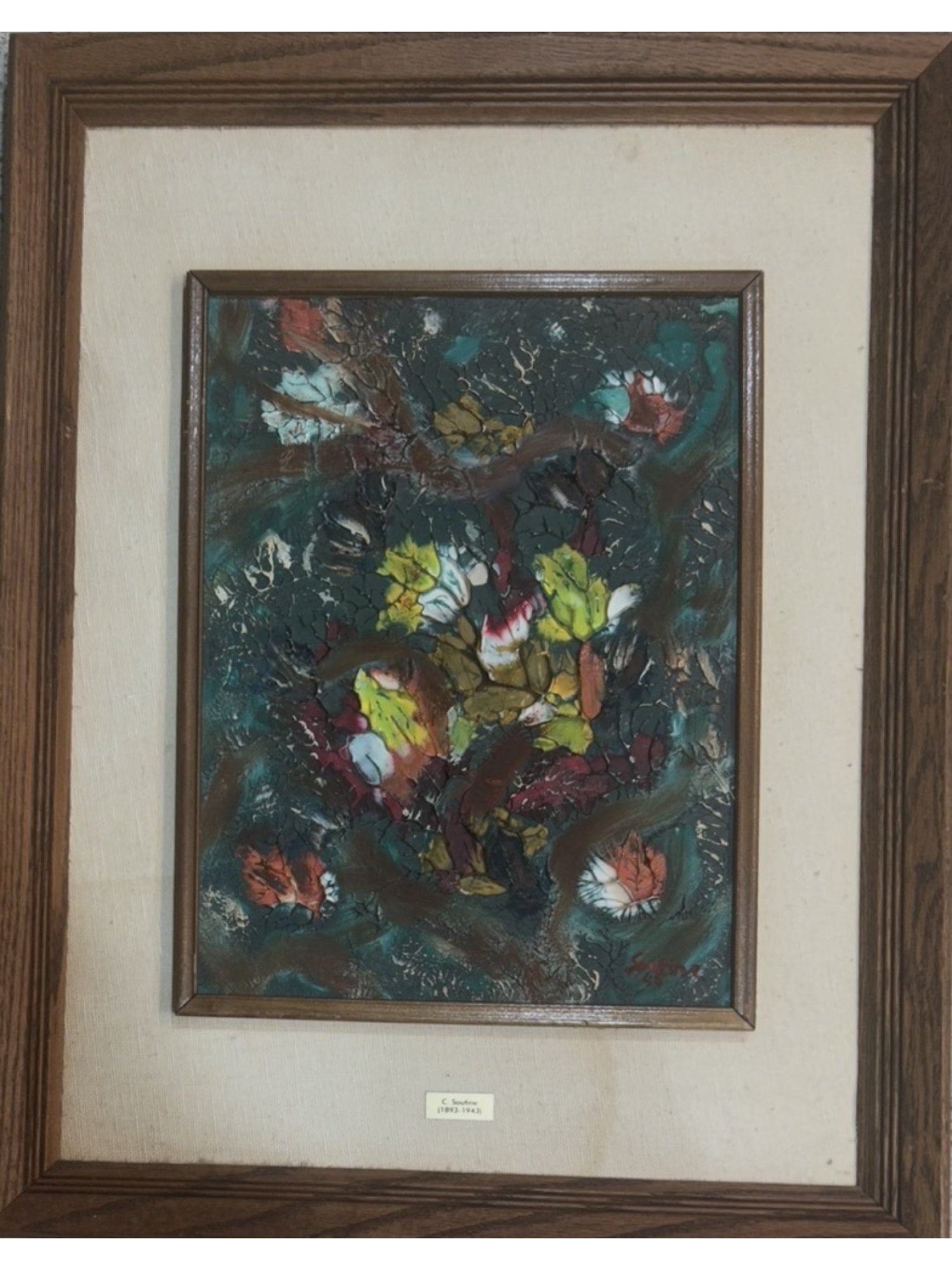 EXPRESSIONIST LANDSCAPE IN THE MANNER OF CHAIM SOUTINE: This expressionist landscape painting, executed in the manner of Chaim Soutine (Belarusian-French, 1893–1943), depicts a turbulent scene of windblown foliage rendered with heavy impasto. The work be