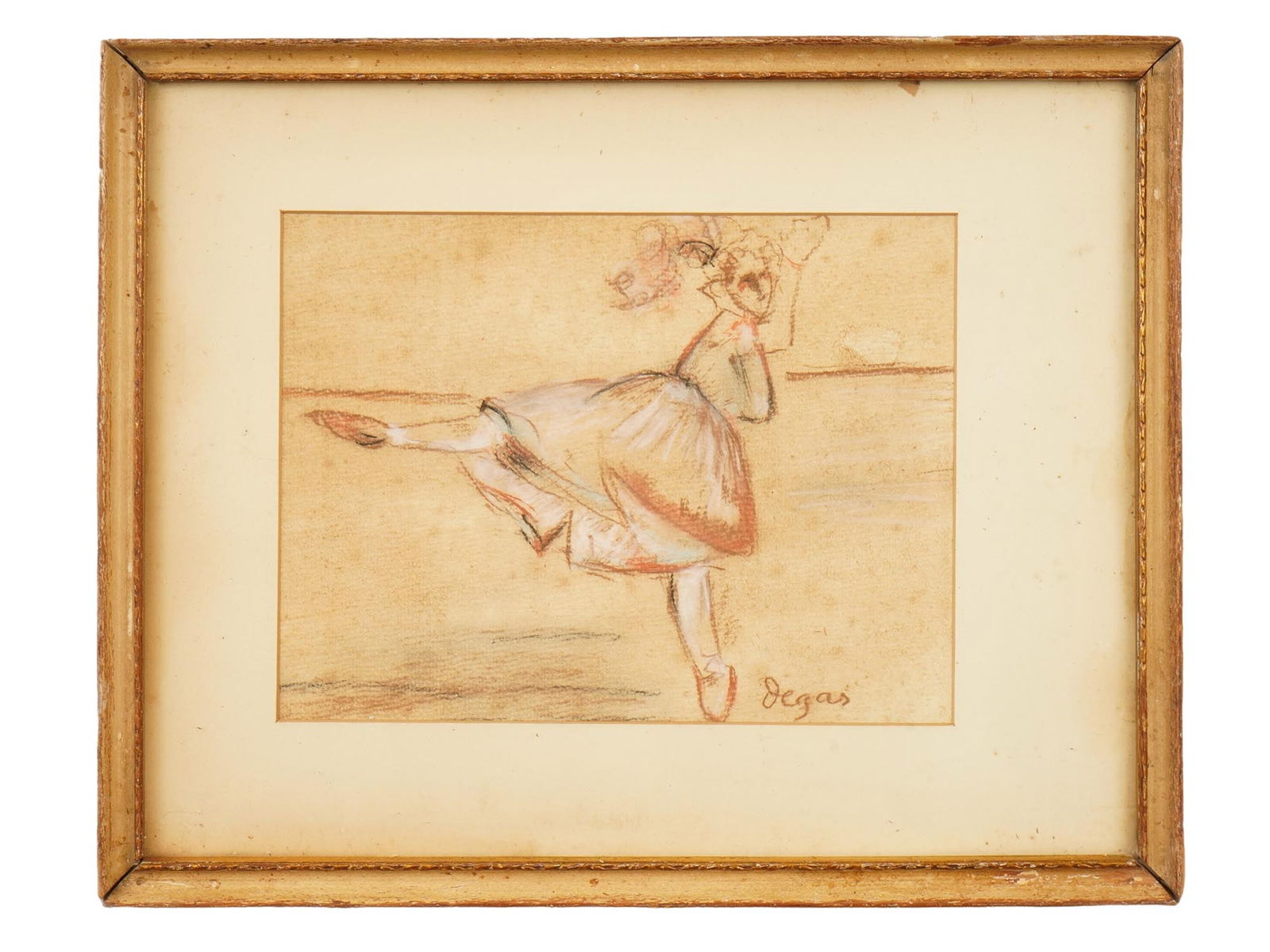 MID CENTURY PASTEL PAINTING BALLET DANCER SIGNED: A pastel on paper drawing titled Ballet Dancer, signed lower right. The composition depicts a ballerina captured in a candid moment of movement. Executed in soft pastel with an Impressionist-influence