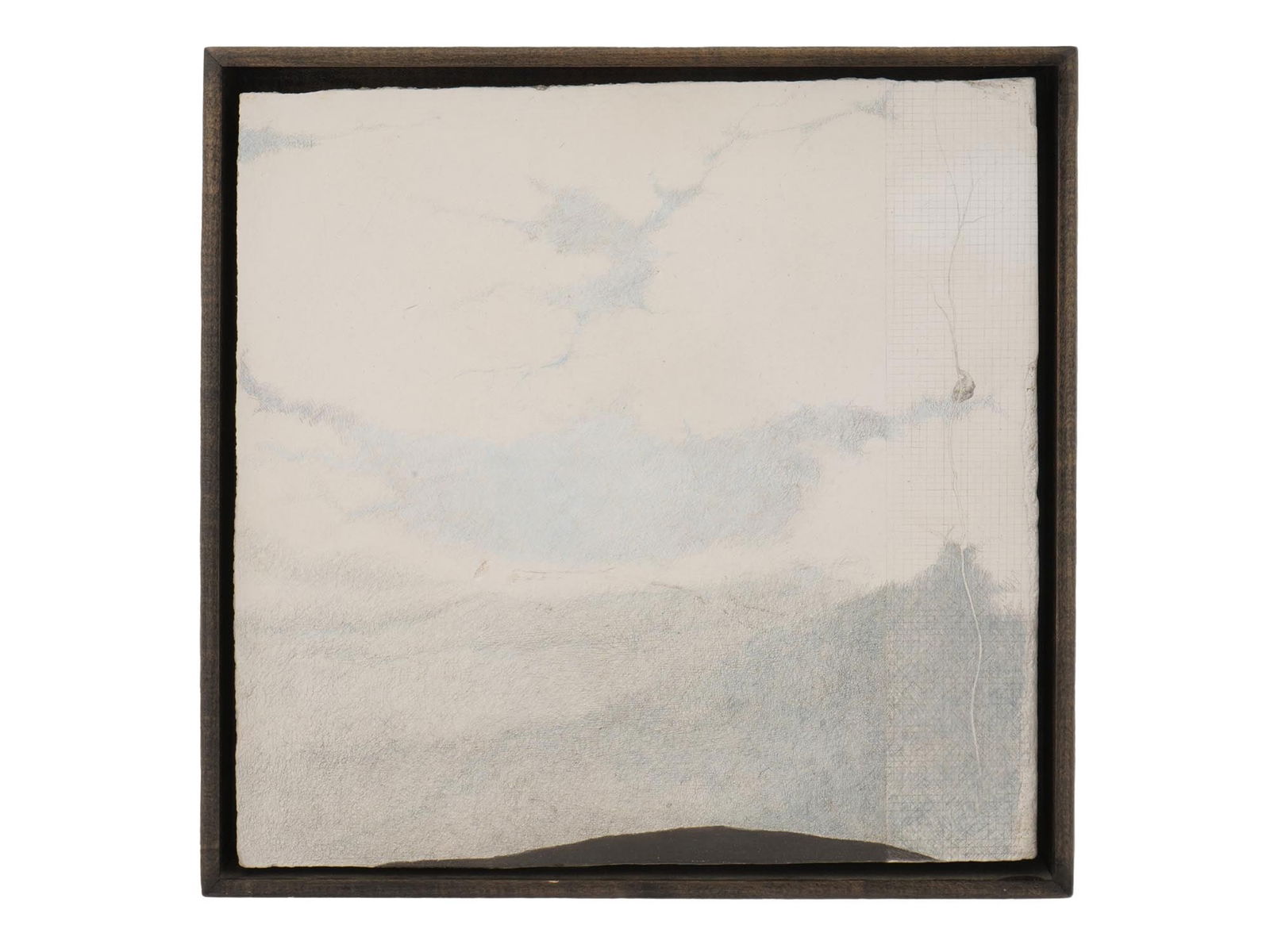 LINDA BOND AMERICAN MIXED MEDIA LANDSCAPE PAINTING: A mixed media, graphite and an egg tempera on gypsum board landscape painting, titled Grey Ridge, by Linda Bond, American, born in 1950. The artwork features a minimal, atmospheric landscape. A dark,