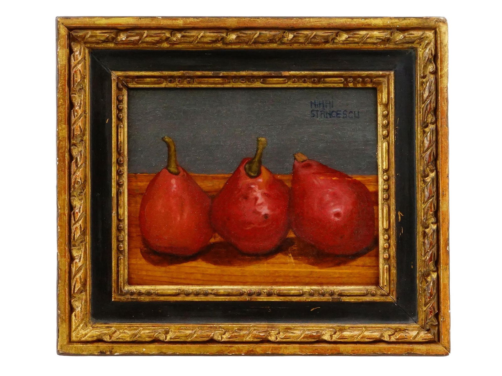 FRUIT STILL LIFE OIL PAINTING BY MIHAI STANCESCU: Mihai Stancescu, American, born 1966, oil painting on board depicting a still life with fruits. Signed upper right. Framed. Mihai Stancescu isn a Contemporary artist, known for floral and fruit still