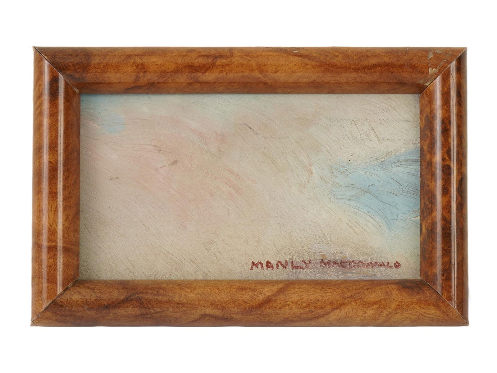 CANADIAN OIL PAINTING SIGNED MANLY MACDONALD FRAMED: An oil painting on board depicting probably a study of the sky. Signed, Manly MacDonald, lower right. Framed. Manly Edward MacDonald, 1889 to 1971, was a Canadian impressionistic painter who was born