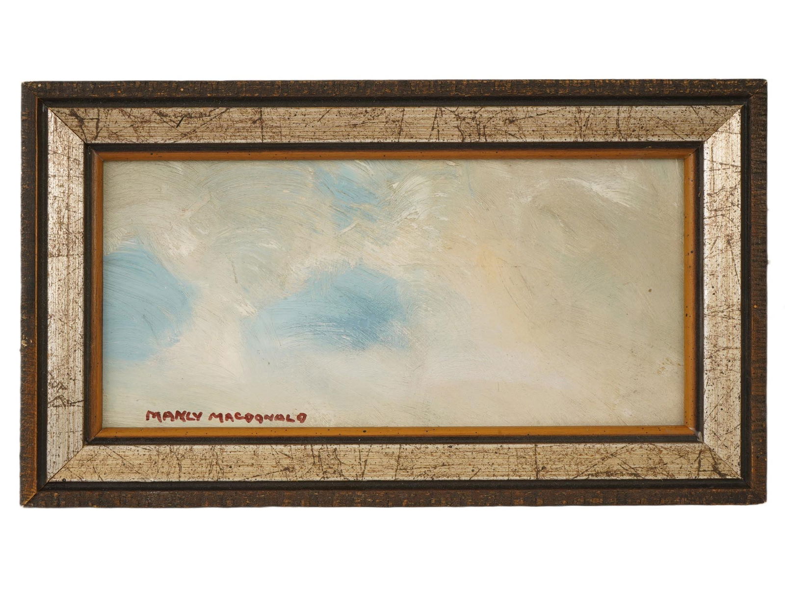 CANADIAN OIL PAINTING SIGNED MANLY MACDONALD FRAMED: An oil painting on board depicting probably a study of the sky. Signed, Manly MacDonald, lower left. Framed. Manly Edward MacDonald, 1889 to 1971, was a Canadian impressionistic painter who was born i