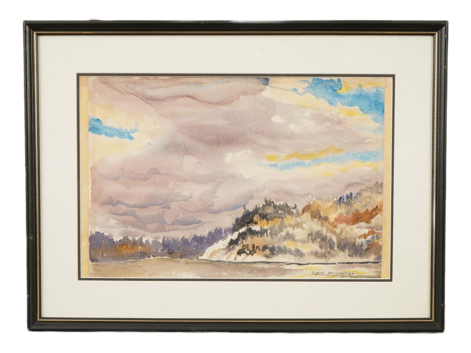 CANADIAN LANDSCAPE PAINTING SIGNED DORIS MCCARTHY: A watercolor landscape painting on paper signed lower right Doris McCarthy, Canadian, 1910 to 2010, one of the most respected landscape painters and educators. Known for her simplified, design-focused
