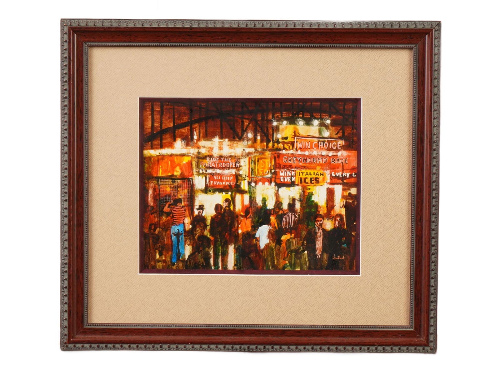 AMERICAN MIXED MEDIA PAINTING BY HERBERT WEINTRAUB: Herbert Weintraub, American, 1934 to 2019, a mixed media painting on board depicting a street genre scene. Signed lower right. Framed. Herbert Weintraub is an American artist, known for Marine paintin
