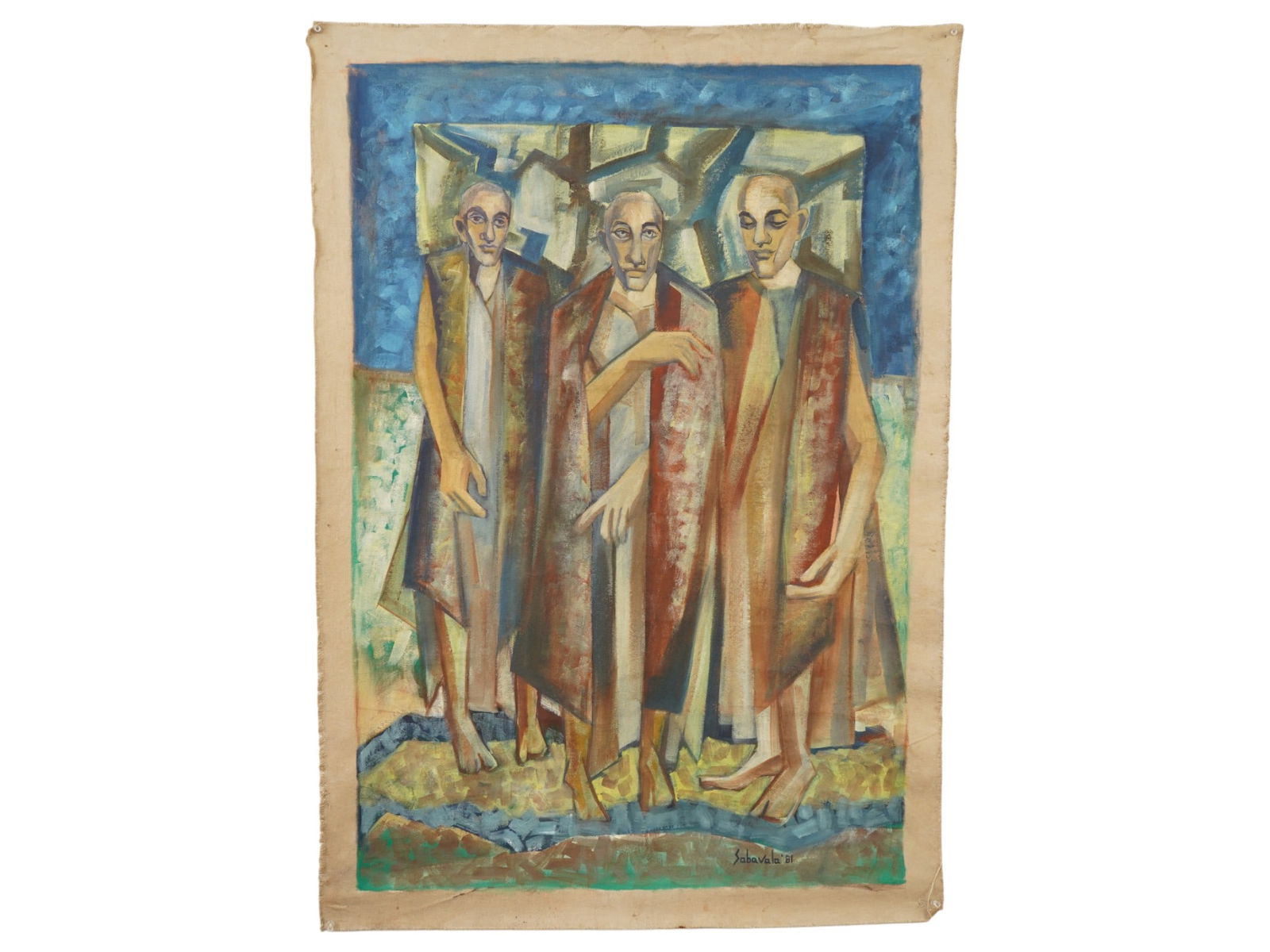 INDIAN SCHOOL MEN OIL PAINTING SIGNED SABAVALA (1 of 4)