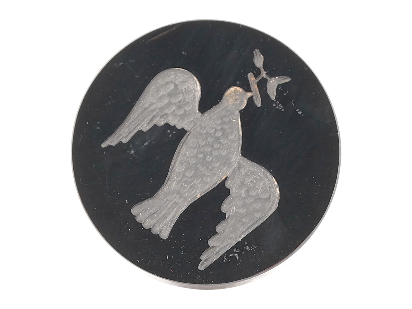 BLACK INTAGLIO CARVING A DOVE WITH AN OLIVE BRANCH (1 of 4)