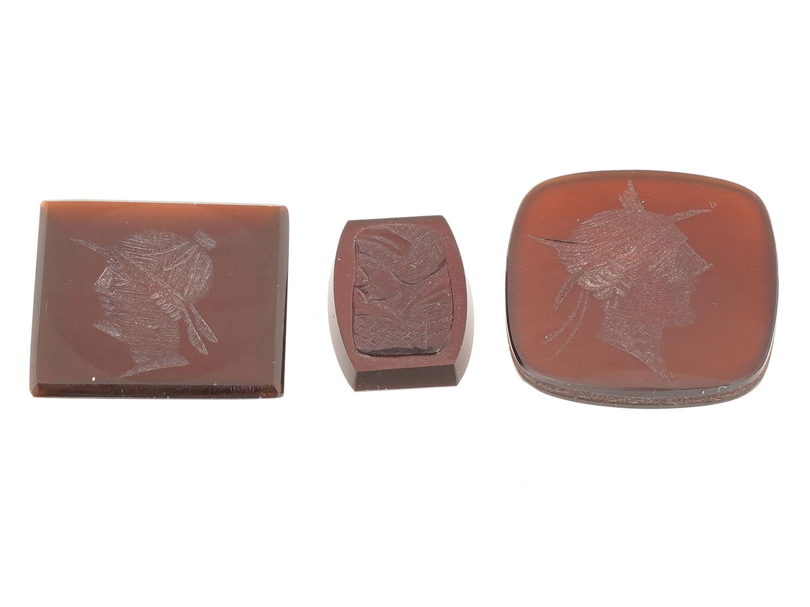 GROUP OF THREE HAND CARVED PORTRAIT CAMEO MEDALLIONS (1 of 5)