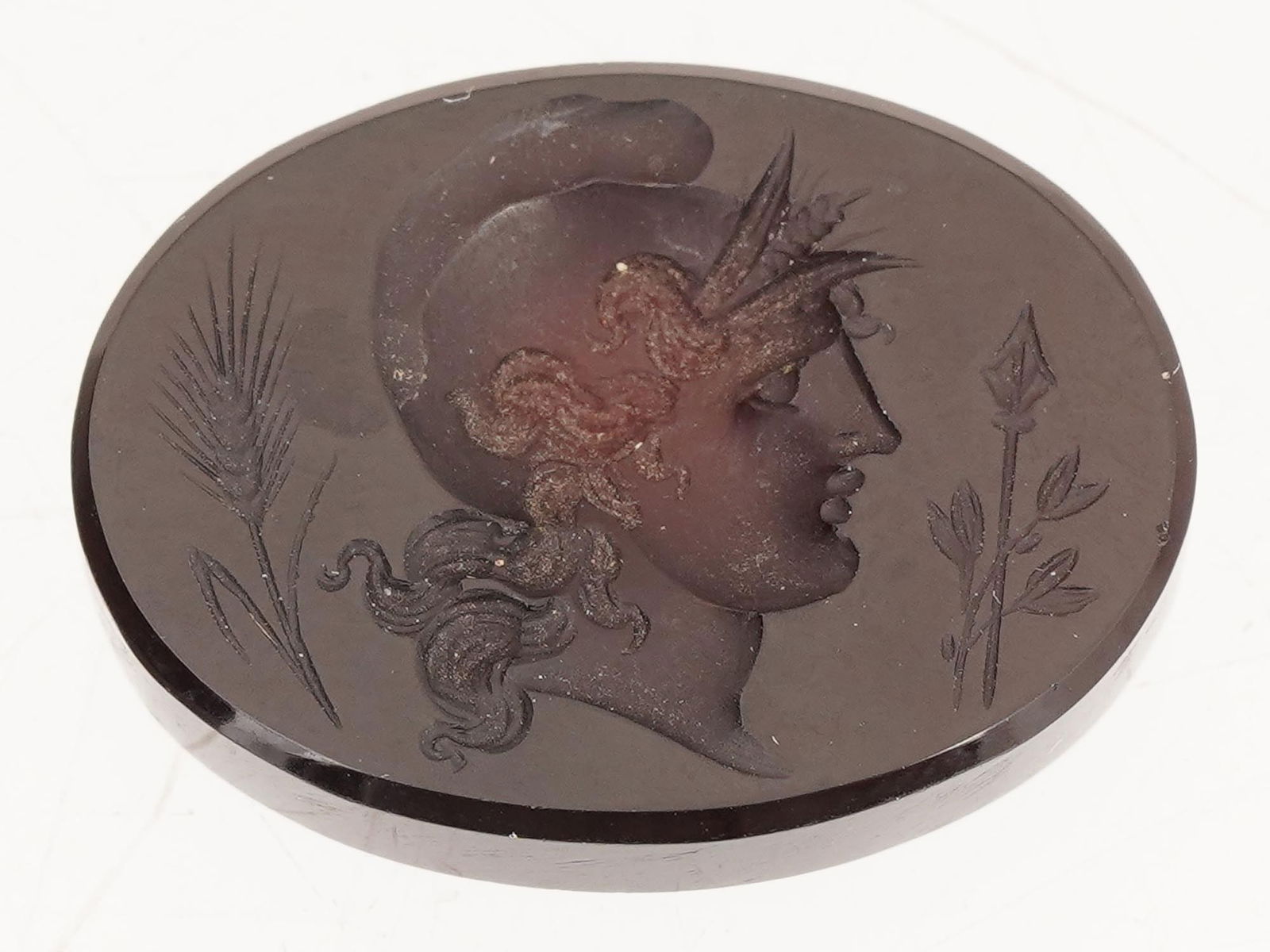 ANTIQUE CARNELIAN MALE PORTRAIT CAMEO: An antique carnelian cameo of oval shape, exquisitely carved with a profile portrait of a young man in a helmet. Unmounted, can be used as a base for a brooch or pendant. Victorian Jewelry for Women a