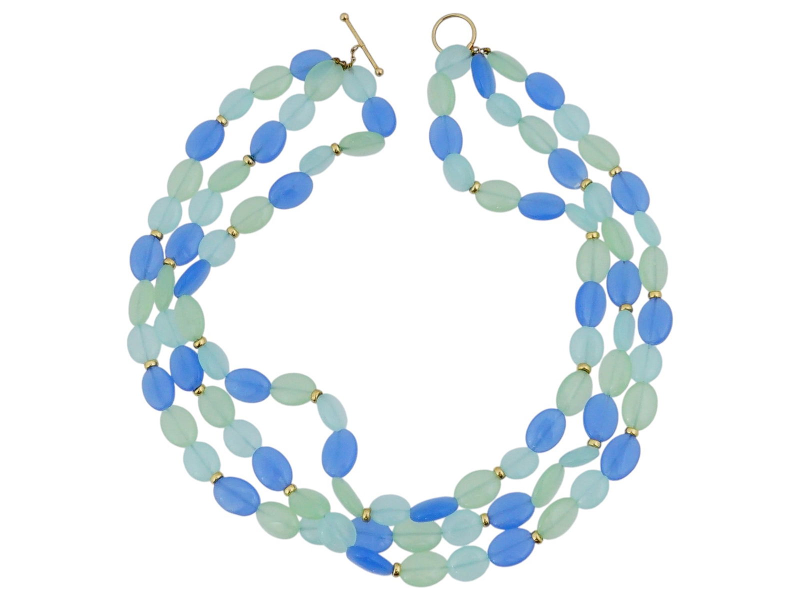 14K GOLD AND CHALCEDONY STONE BEADED JEWELRY NECKLACE (1 of 6)