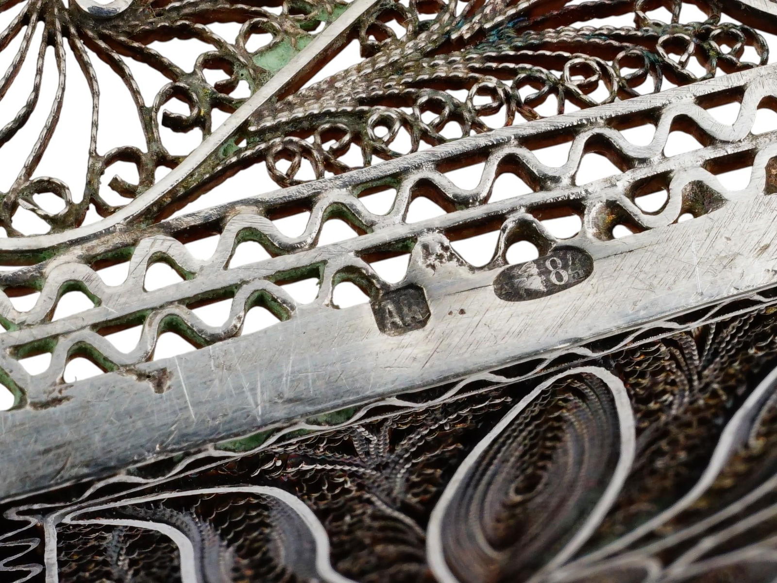 RUSSIAN OCTAGONAL SILVER FILIGREE HANDLED BASKET - 9