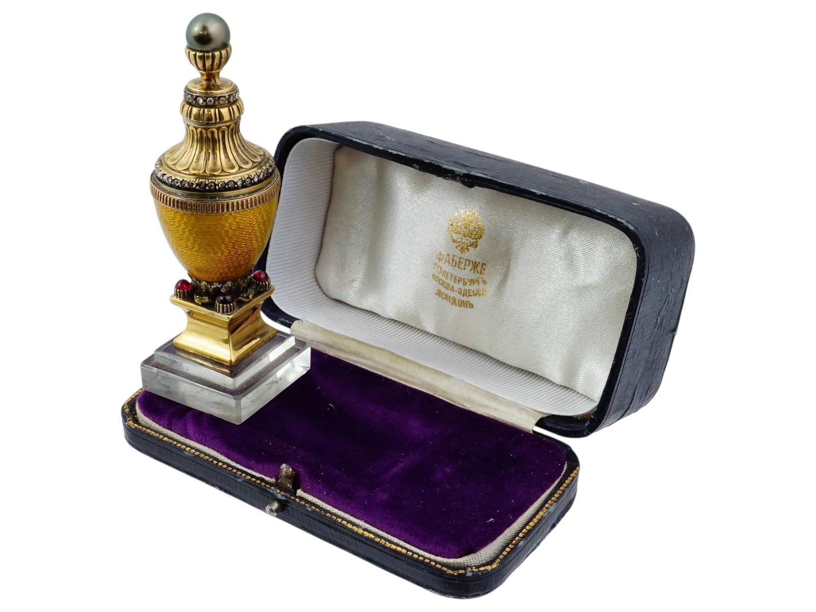 RUSSIAN SILVER DIAMOND GARNETS AND PEARL PERFUME BOTTLE (1 of 13)