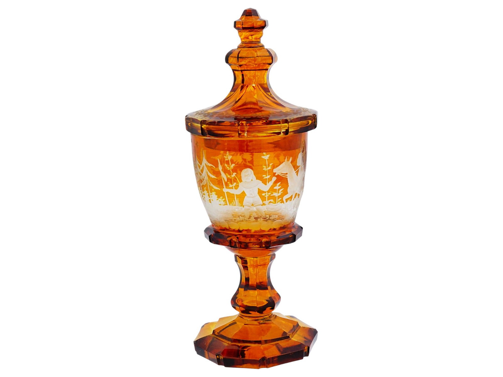 ANTIQUE BOHEMIAN AMBER GLASS FOOTED CUP WITH A LID (1 of 9)