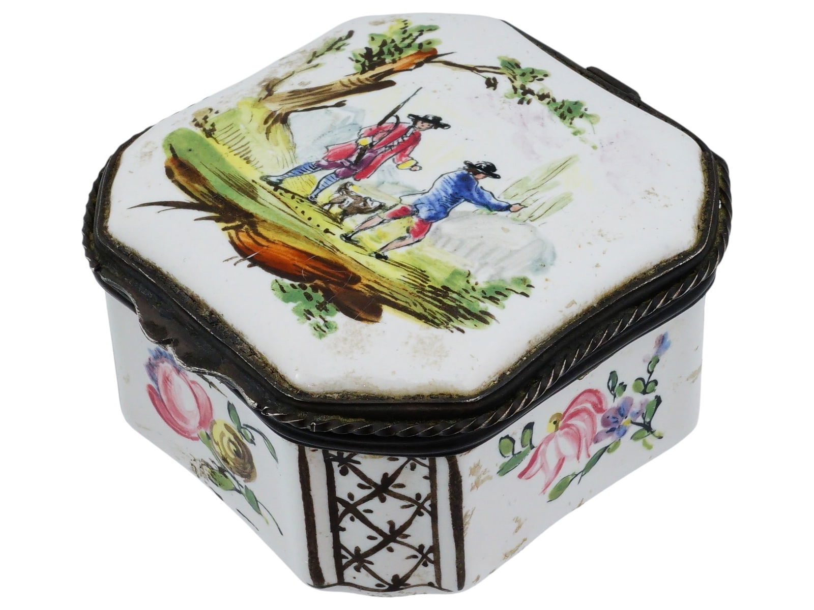 ANTIQUE FRENCH FAIENCE TRINKET BOX WITH PAINTED SCENE (1 of 10)