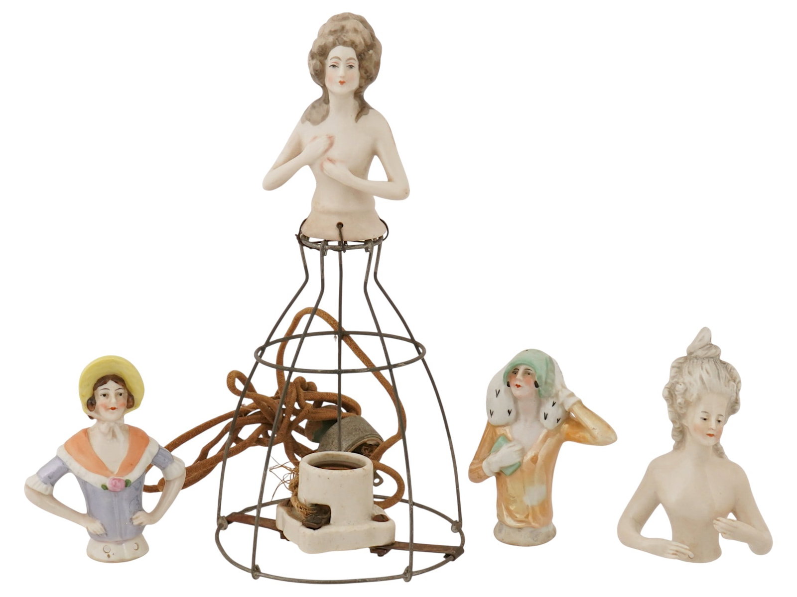 LOT OF PORCELAIN HALF DOLLS FIGURINES BOUDOIR LAMP (1 of 9)
