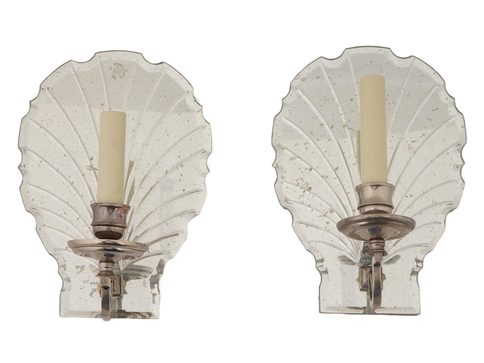PAIR OF ART DECO STYLE SHELL FORM MIRROR WALL SCONES (1 of 6)