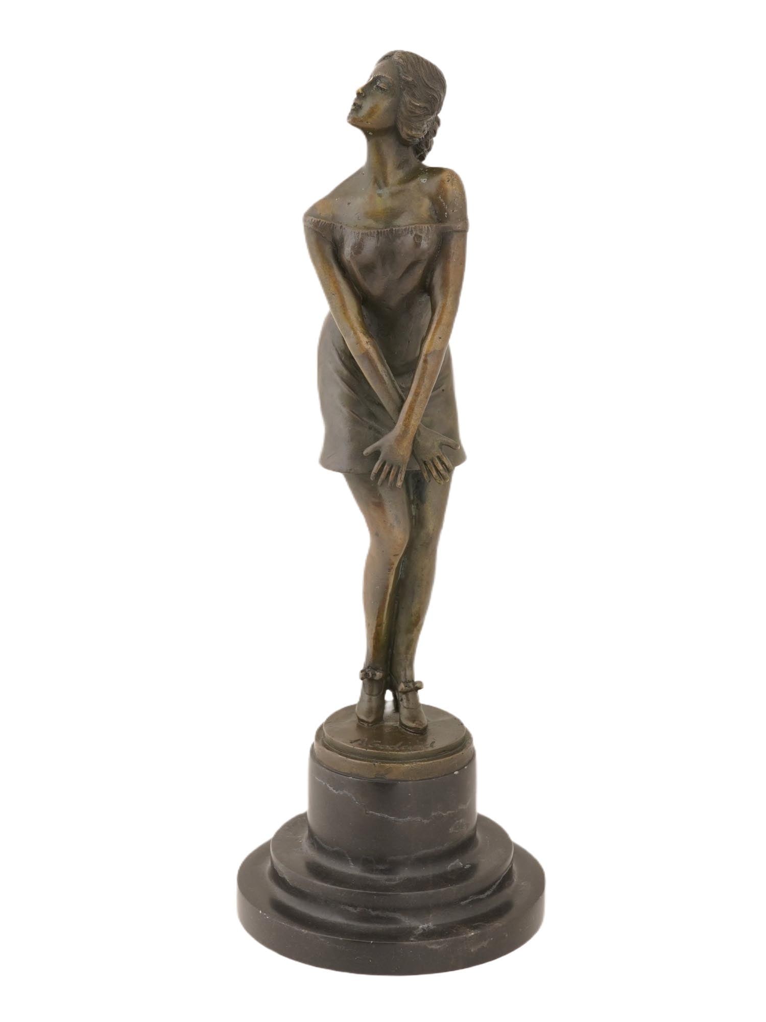 VTG ART DECO BRONZE FEMALE FIGURINE SIGNED A. GODARD (1 of 7)