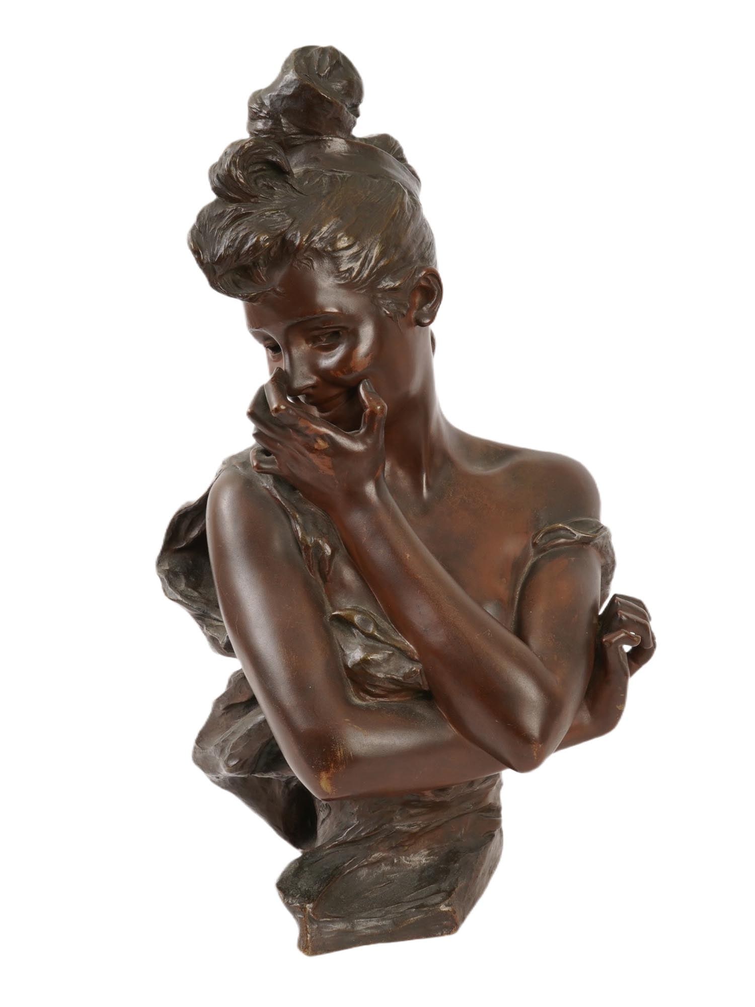 ART NOUVEAU BRONZE FEMALE BUST BY VAN DER STRAETEN (1 of 8)