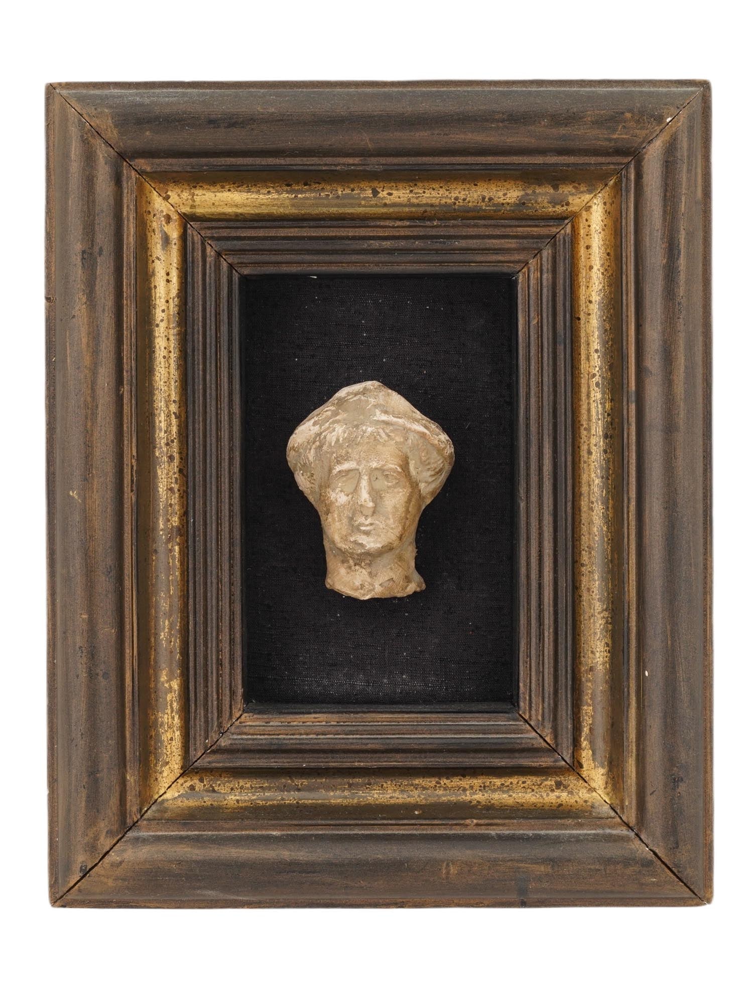ANTIQUE CLASSICAL ROMAN FEMALE GYPSUM HEAD IN FRAME (1 of 4)