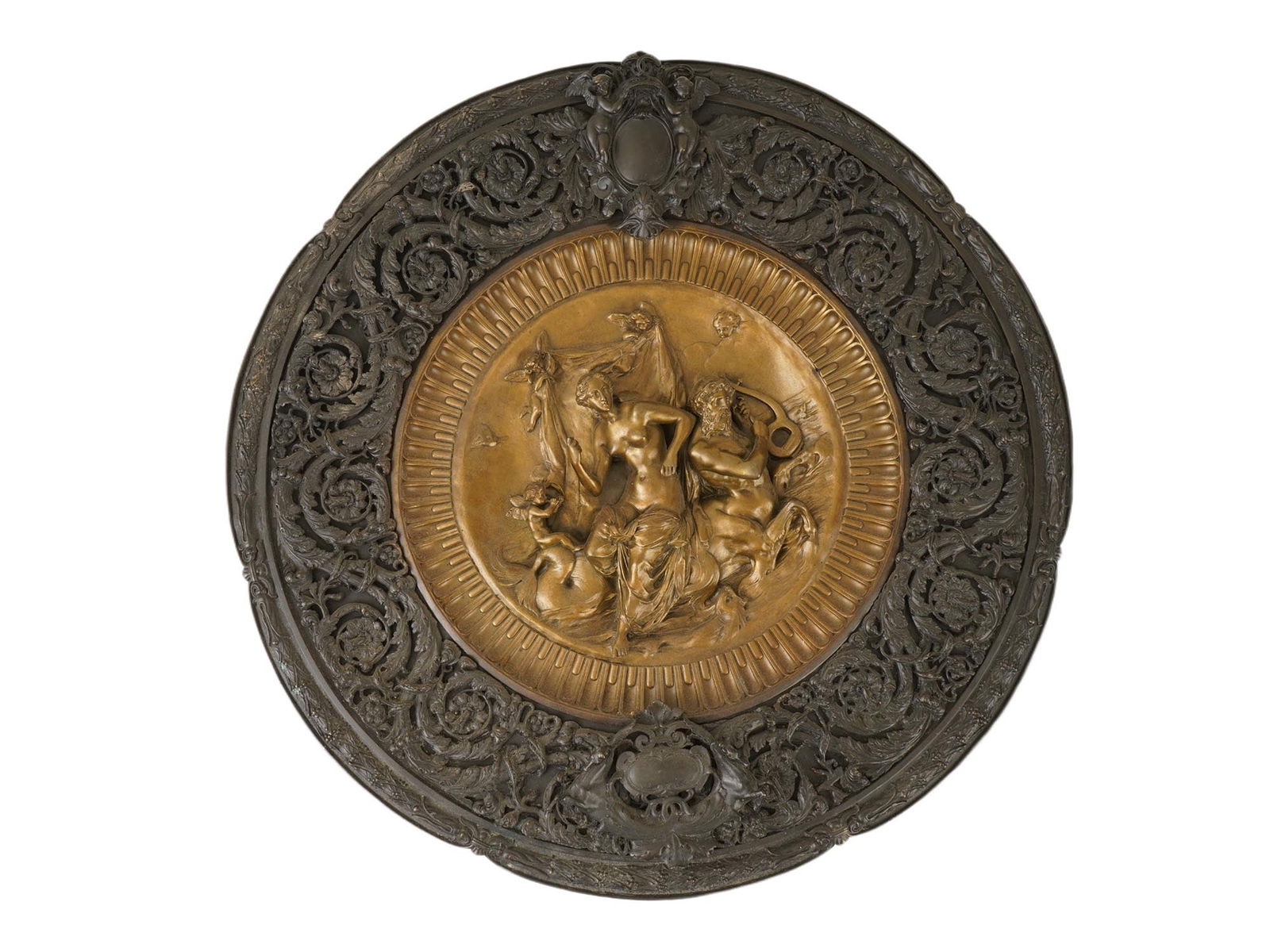 DECORATIVE CIRCULAR RELIEF BRASS BRONZE PLAQUE SHIELD (1 of 7)