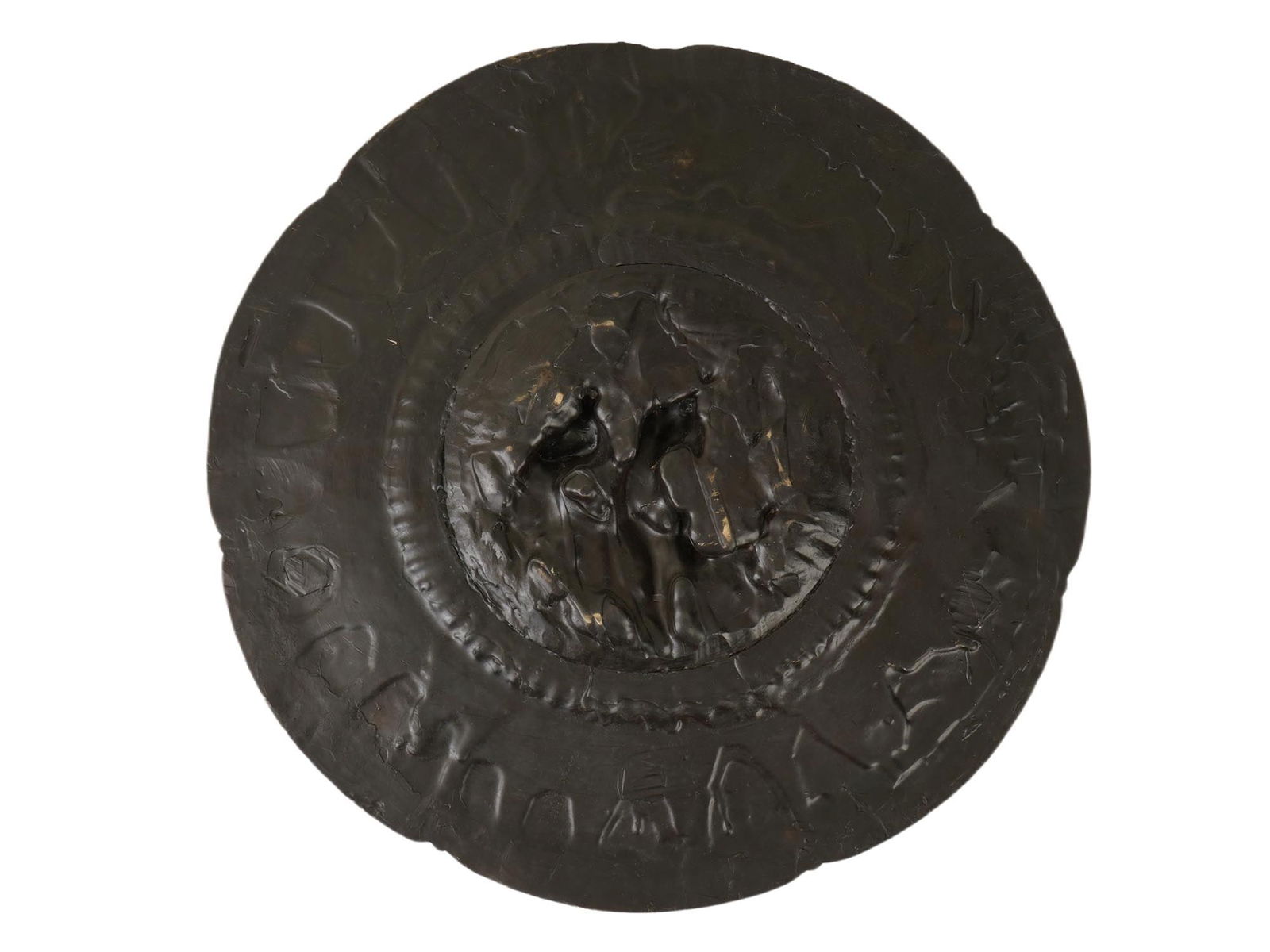 ANTIQUE SOLID BRASS AND BRONZE RELIEF SHIELD PLAQUE - 2