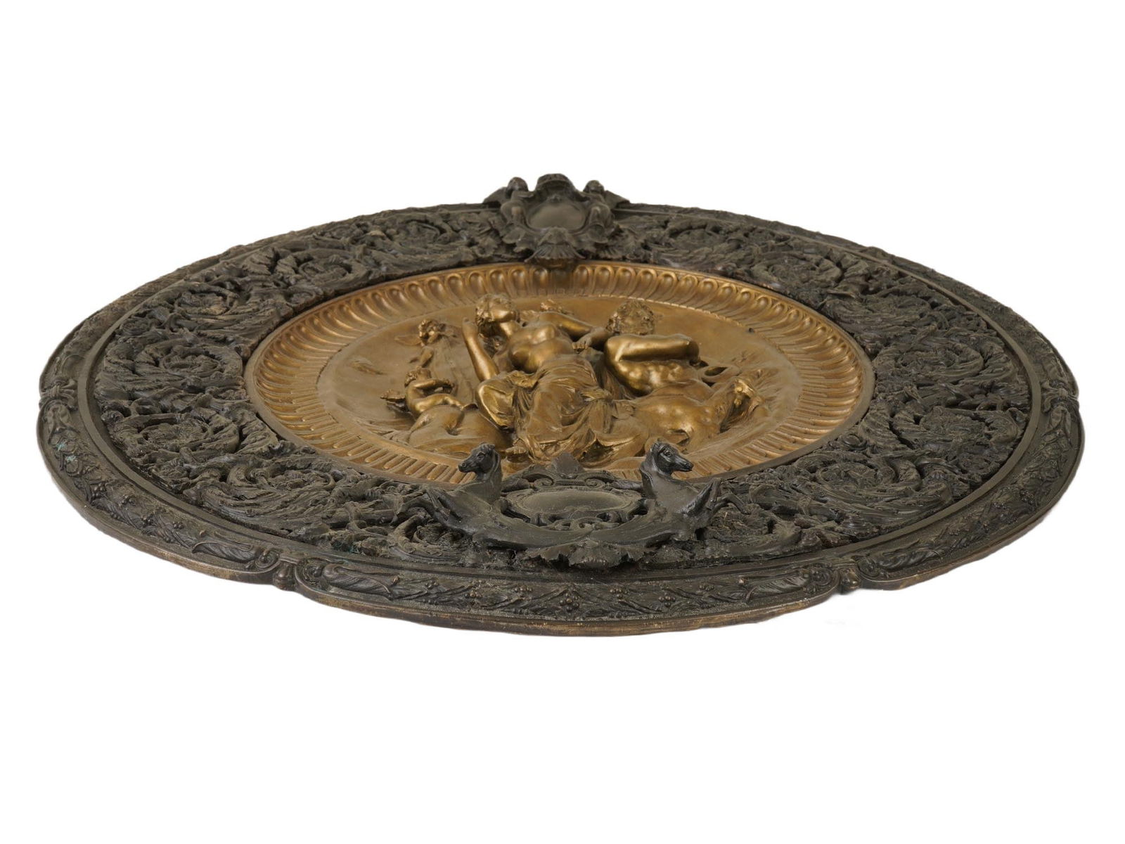 ANTIQUE SOLID BRASS AND BRONZE RELIEF SHIELD PLAQUE - 3