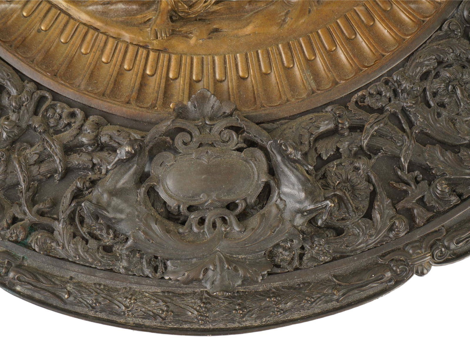 ANTIQUE SOLID BRASS AND BRONZE RELIEF SHIELD PLAQUE - 7