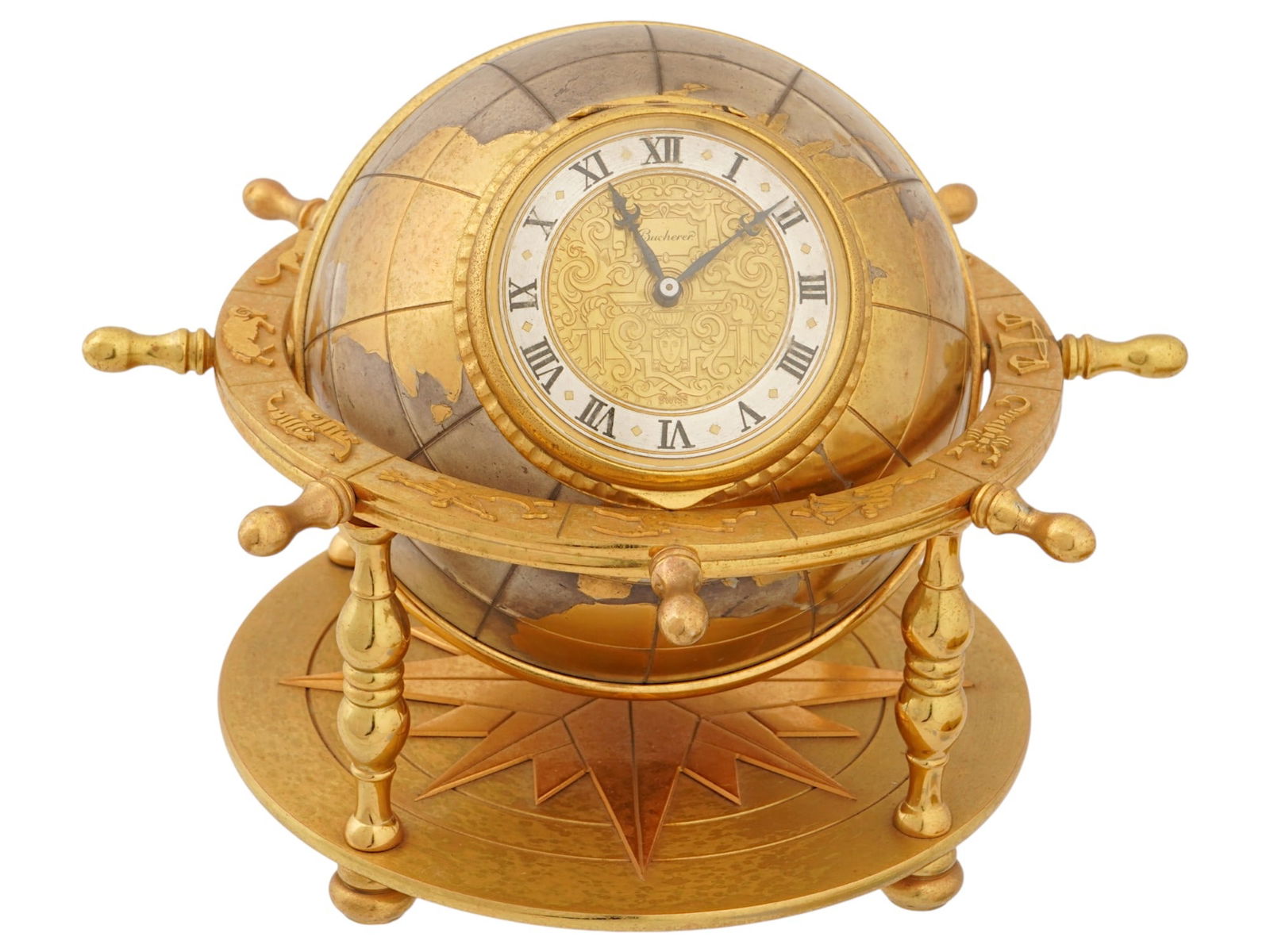 VTG IMHOF BUCHERER BRASS NAUTICAL GLOBE DESK CLOCK (1 of 10)