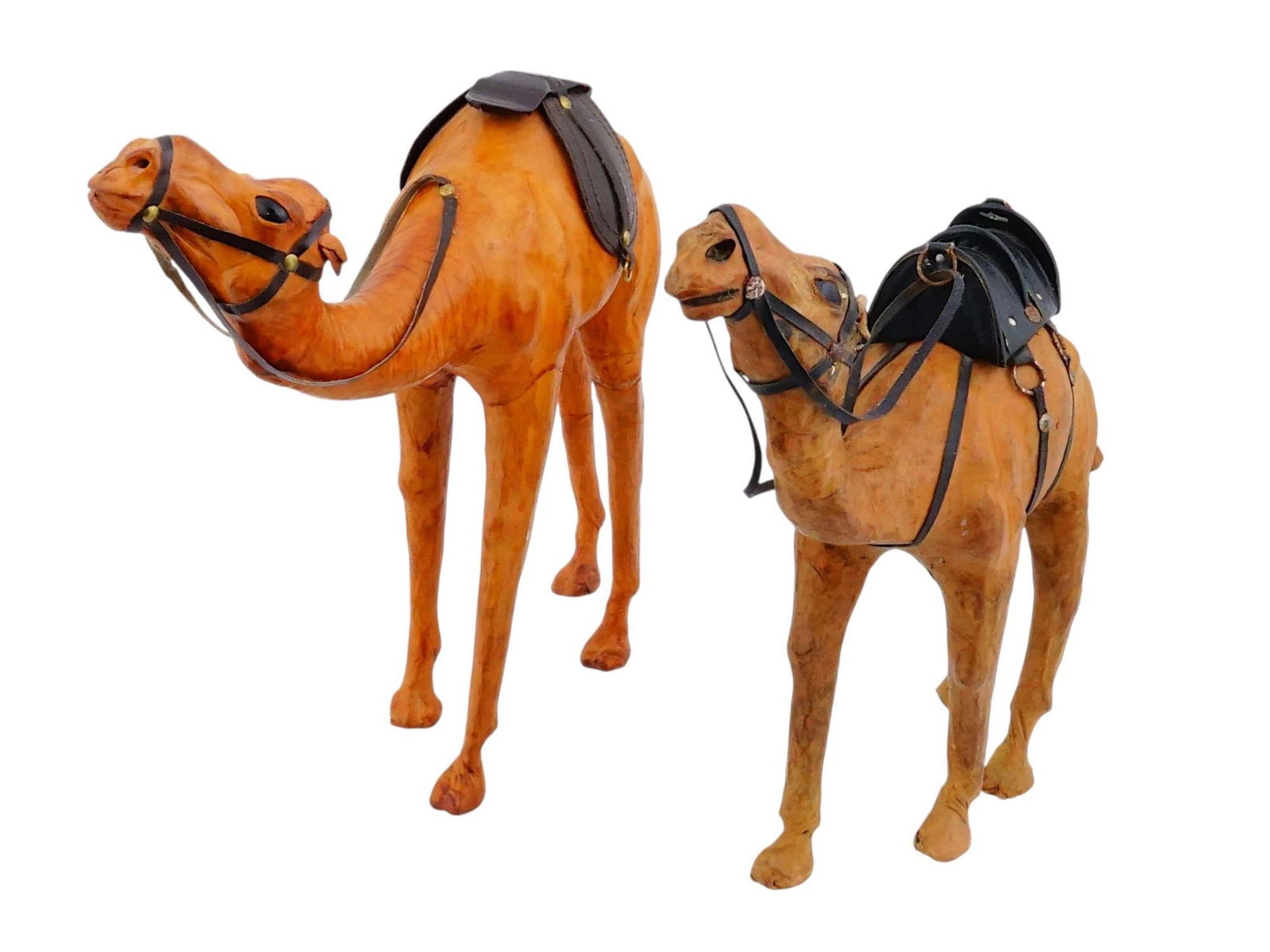 PAIR OF VINTAGE LEATHER WRAPPED CAMEL SCULPTURES (1 of 8)