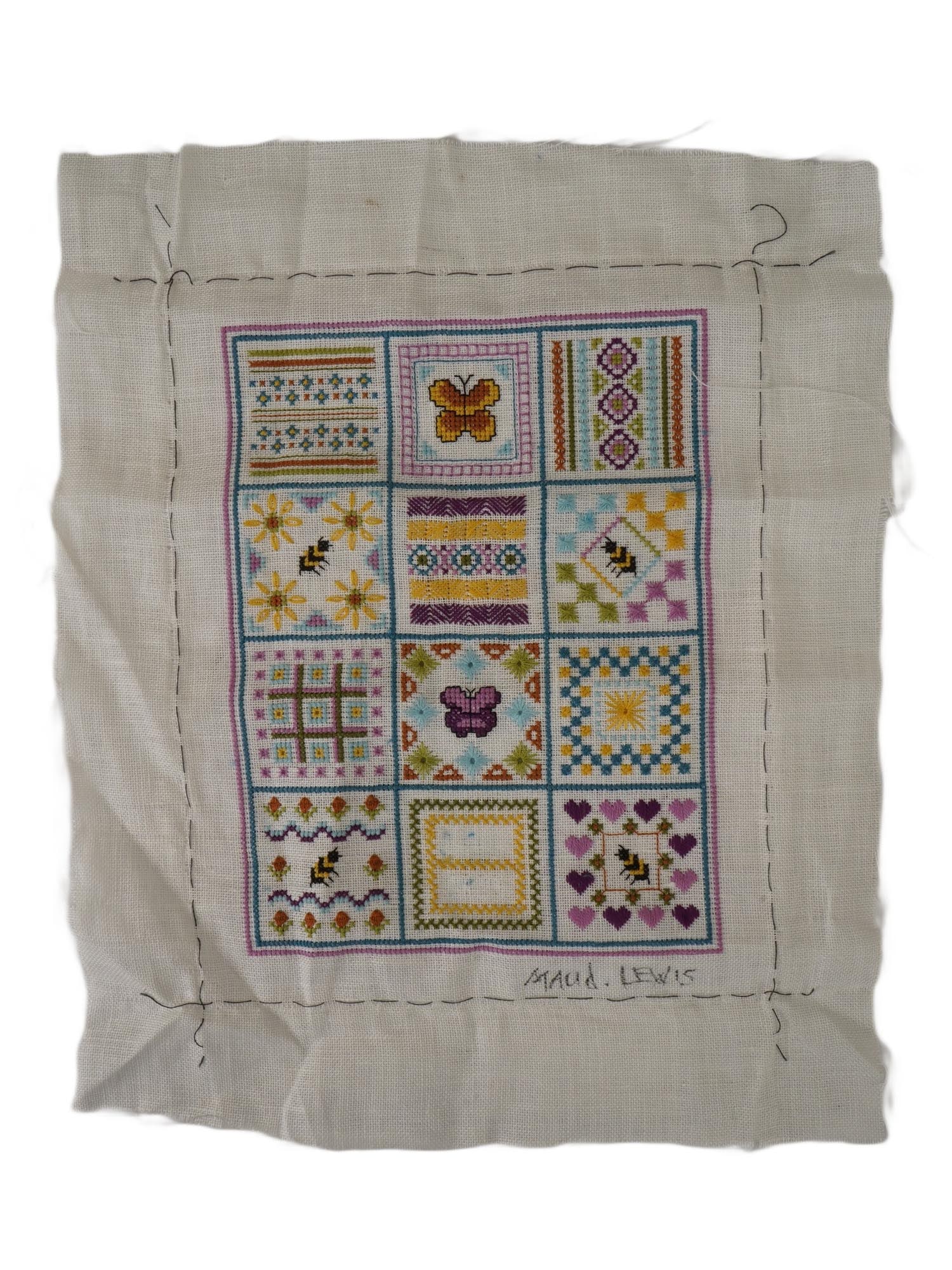 GEOMETRIC CROSS STITCH NEEDLEPOINT SIGNED MAUD LEWIS (1 of 3)