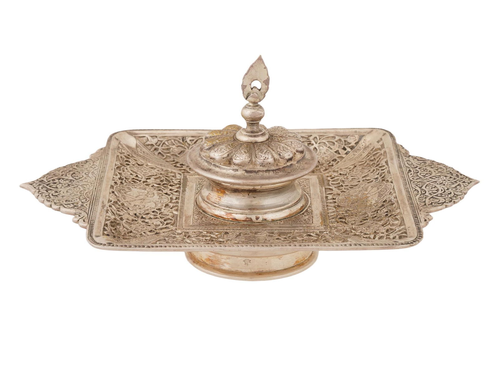 ANTIQUE PERSIAN INKWELL STAND WITH SOME PARTS IN SILVER (1 of 7)