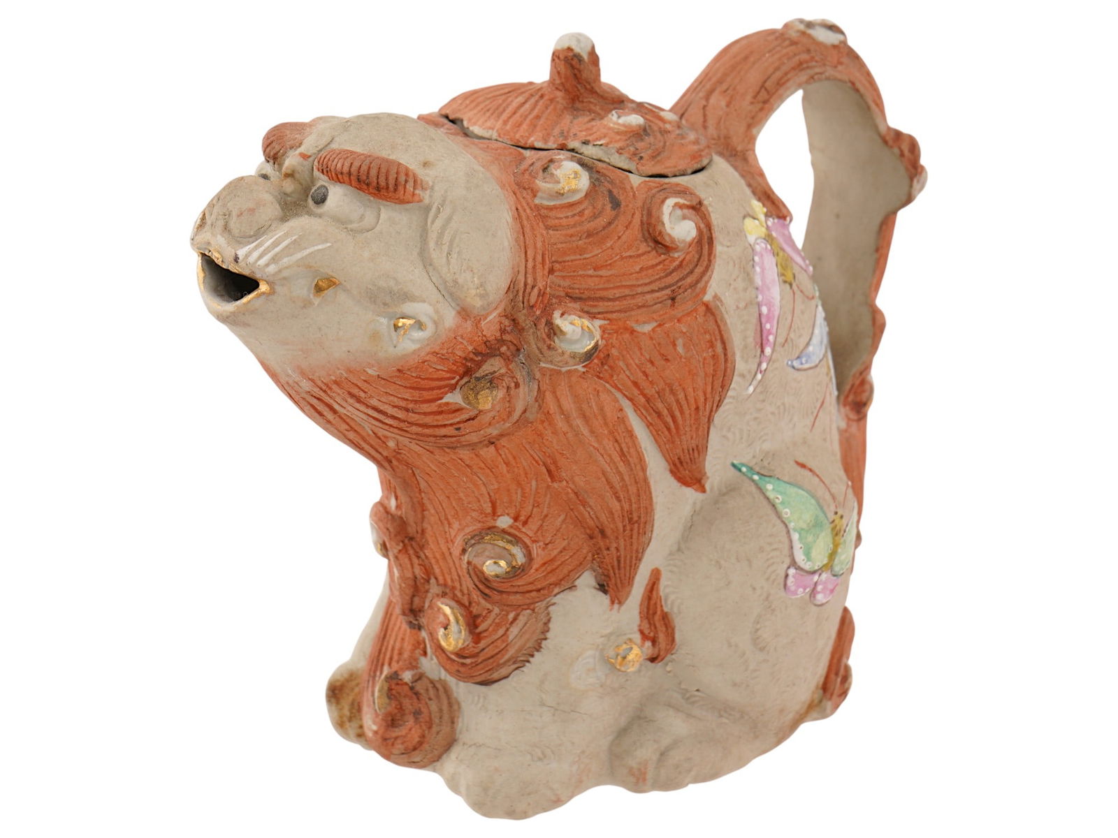 ANTIQUE JAPANESE BANKO WARE FIGURAL LION DOG TEAPOT (1 of 9)