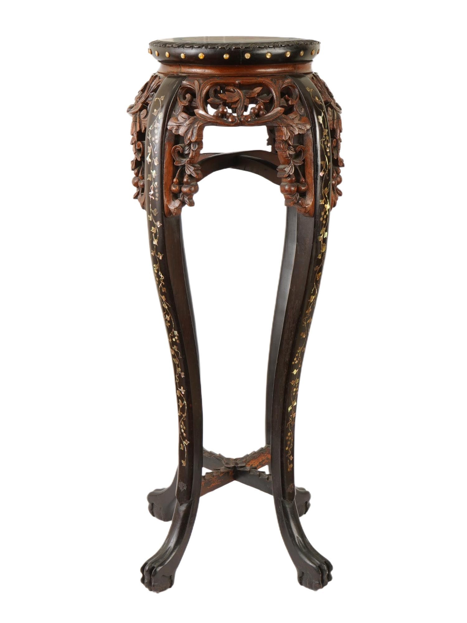 VINTAGE CHINESE CARVED HARDWOOD PEARL DECORATED STAND (1 of 8)