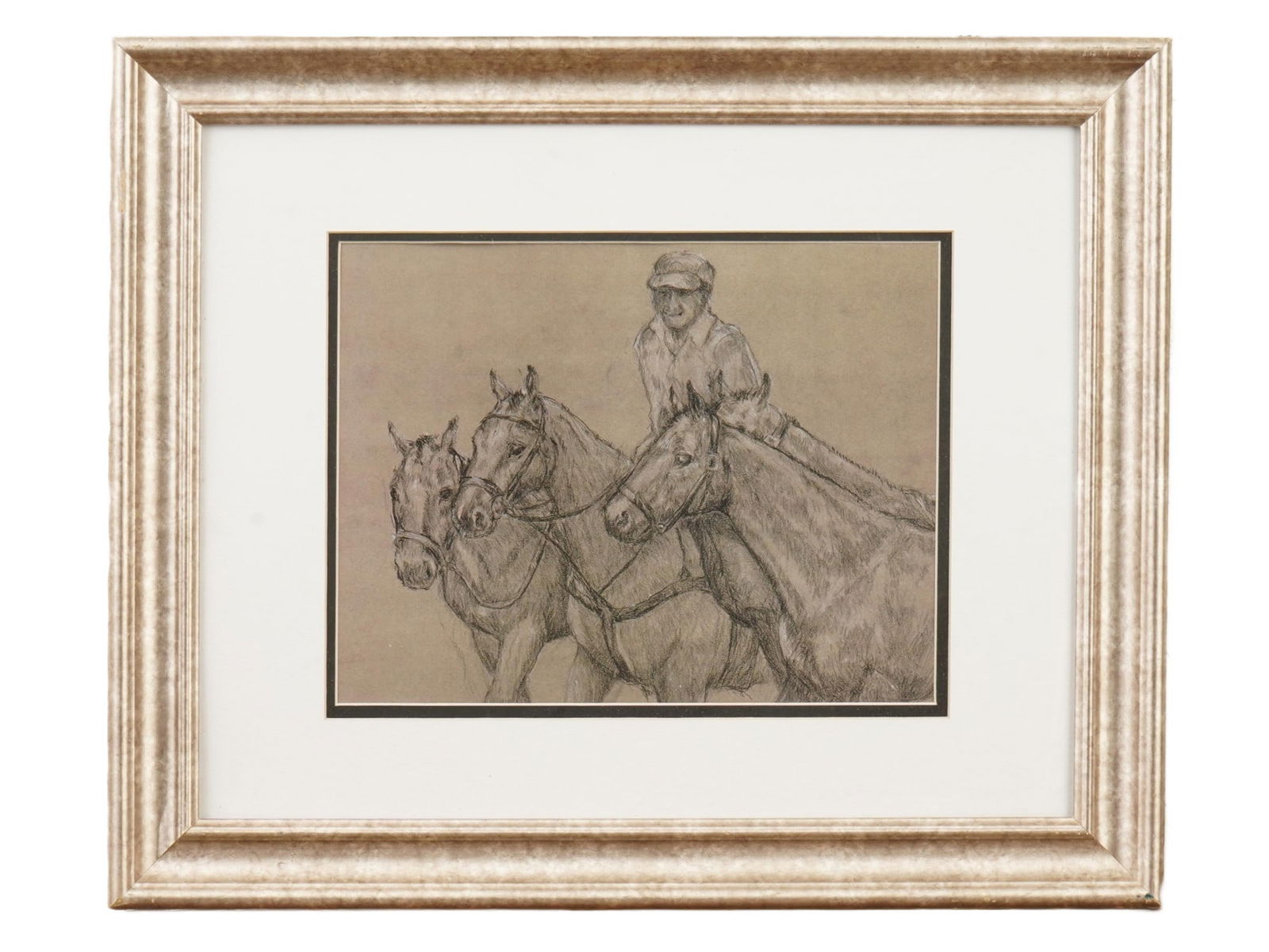 MID CENTURY ART PRINT OF A JOCKEY ON HORSEBACK (1 of 3)