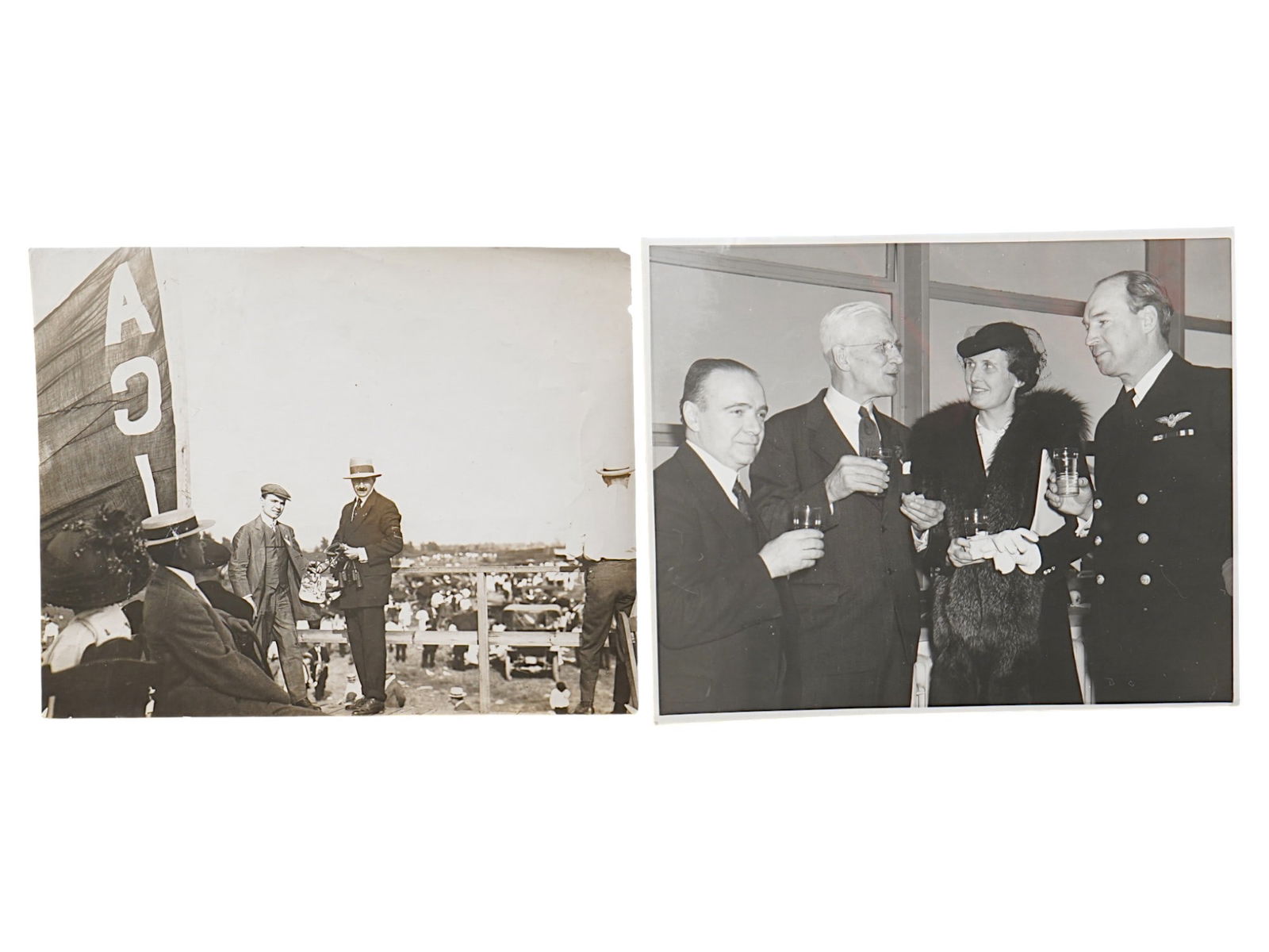 ANTIQUE AND VINTAGE AVIATION PHOTOS HENRY WOODHOUSE: A group of two historical aviation photographs, the first depicting Henry Woodhouse, Frank Trenholm Coffyn, Mrs. Don Smith, and Commander Don Smith at the opening of the New York Municipal Airport on