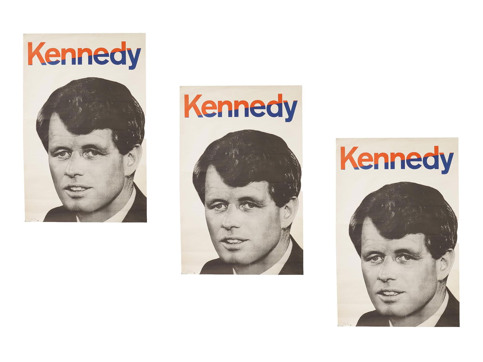 ROBERT F. KENNEDY PRESIDENTIAL CAMPAIGN POSTERS 1968: A group of three Robert F. Kennedy presidential campaign posters from 1968, issued during his bid for the Democratic nomination prior to June 1968. The posters feature the iconic black-and-white portr