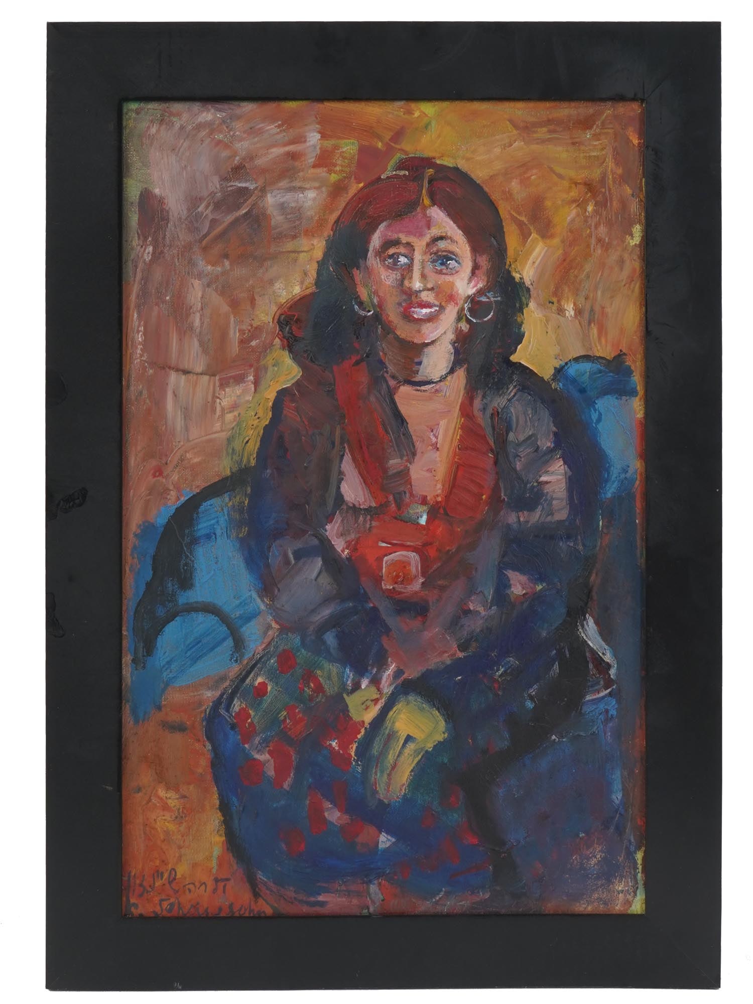 ISRAELI PORTRAIT OIL PAINTING BY KLARA SHEINZON: Klara Sheinzon, Israeli, 1922 to 2011, oil painting on canvas depicting a portrait of a woman. Circa: 1950s. Signed lower left. Additionally signed and inscribed on the back. Framed. Klara Sheinzon wa