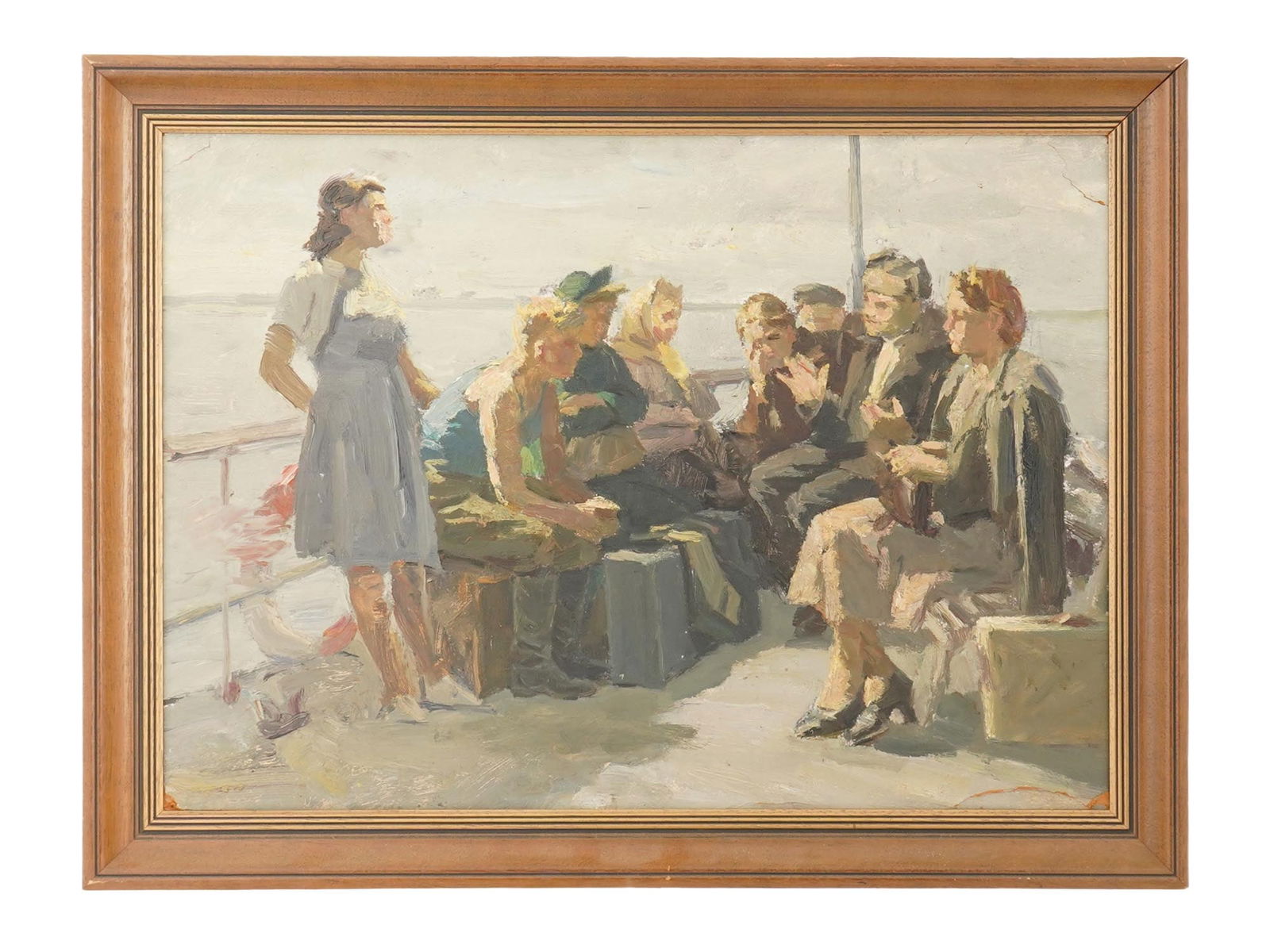 IGOR RUBINSKY OIL SOCIALIST REALISM GENRE PAINTING: A vintage oil on board Socialist Realism genre painting by Rubinsky Igor Pavlovich, 1919 to 1996, Honored Artist of Russia, 1995. The painting, titled To Virgin Soil, depicts a sunny summer day with a