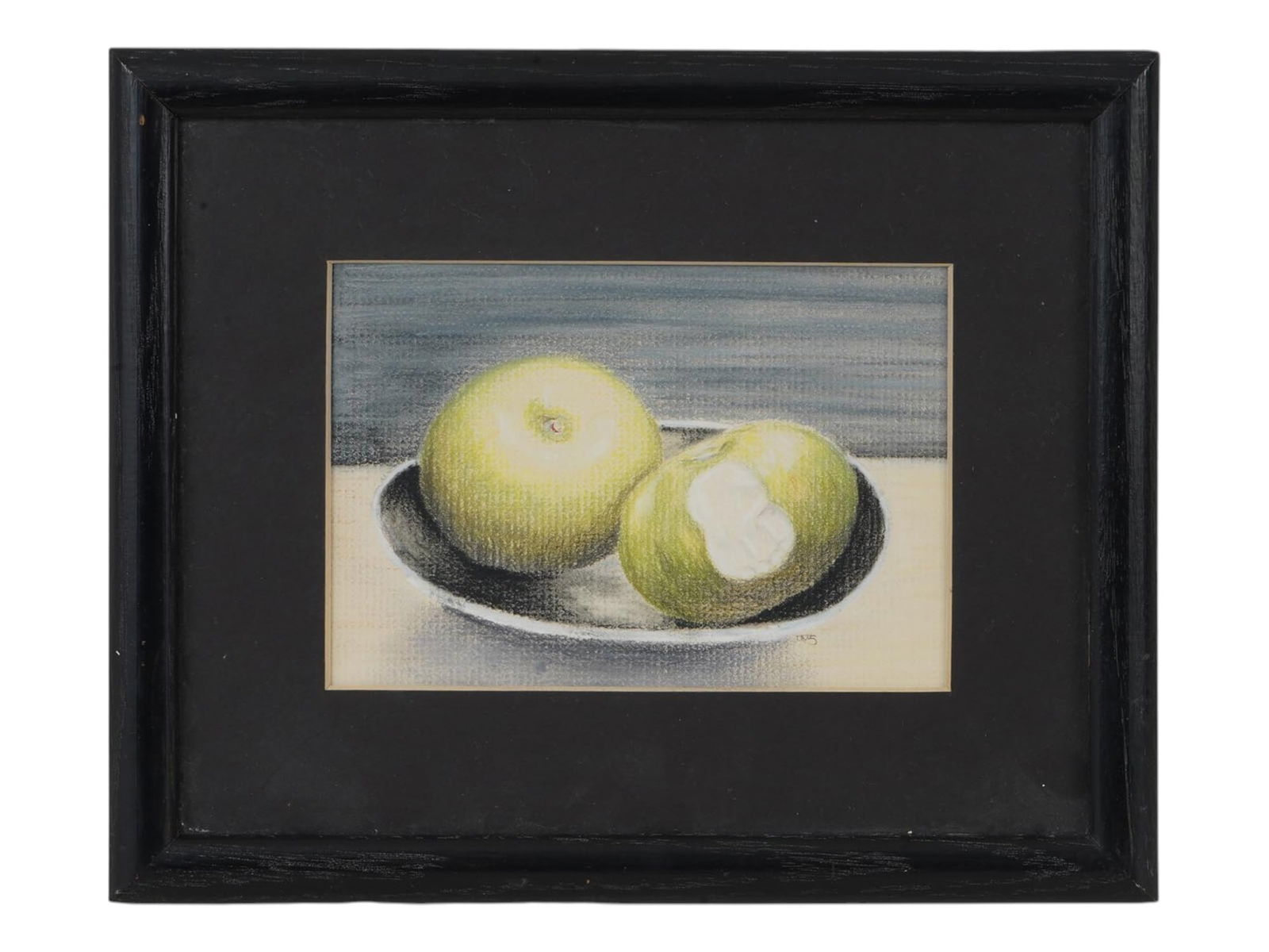MODERNIST STILL LIFE PASTEL PAINTING SIGNED BY ARTIST: An original Modernist pastel painting on paper, A Study in Health, depicting a still life with a pair of apples. Illegibly signed by the artist, lower right. Framed. Modernist and Contemporary Fine Ar