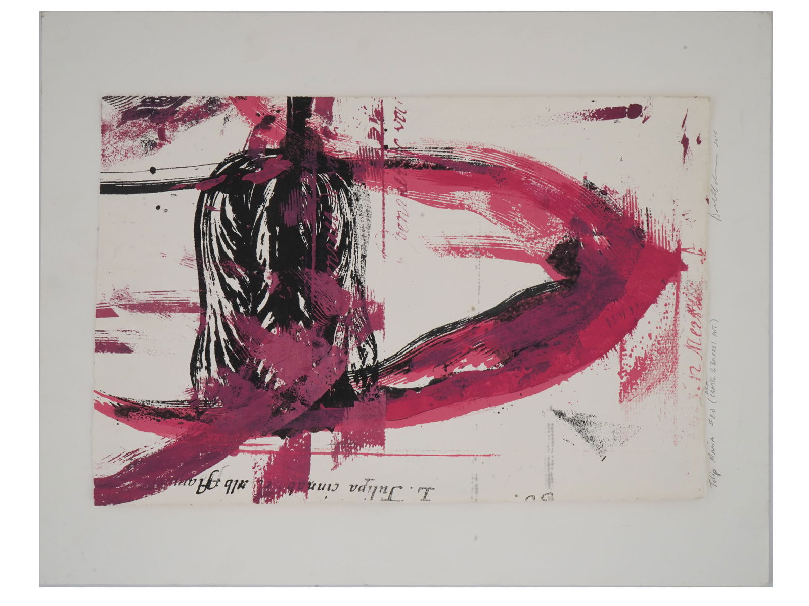 CONTEMPORARY MIXED MEDIA PAINTING BY DAVID BASKIN: David Baskin, a Contemporary American painter, a mixed media painting on paper, Tulip Mama number 20, Crate and Barrel Art. Signed and dated 2011, lower right. Titled lower left. David Baskin is a scu