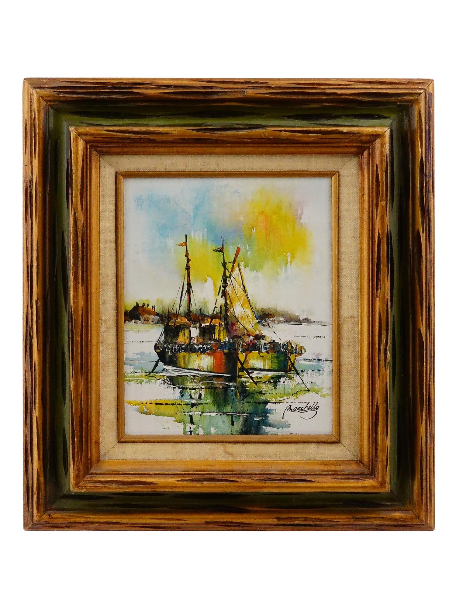 MID CENTURY OIL PAINTING SIGNED MARCHELLO MARINE SCENE (1 of 5)