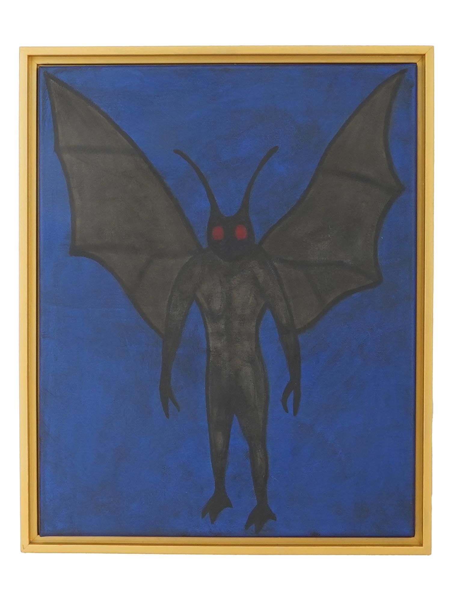AMERICAN OP ART OIL PAINTING BY TIM RAY FISHER: Tim Ray Fisher, American, born 1969, an oil painting on canvas, Mothman. Framed. Signed, T Fisher, and titled, on the backside. Tim Fisher is an American artist, known for Geometric pattern painting,