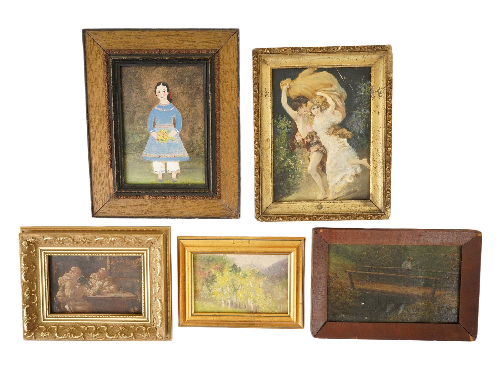 GROUP OF FIVE ANTIQUE MINIATURE OIL PAINTINGS (1 of 7)